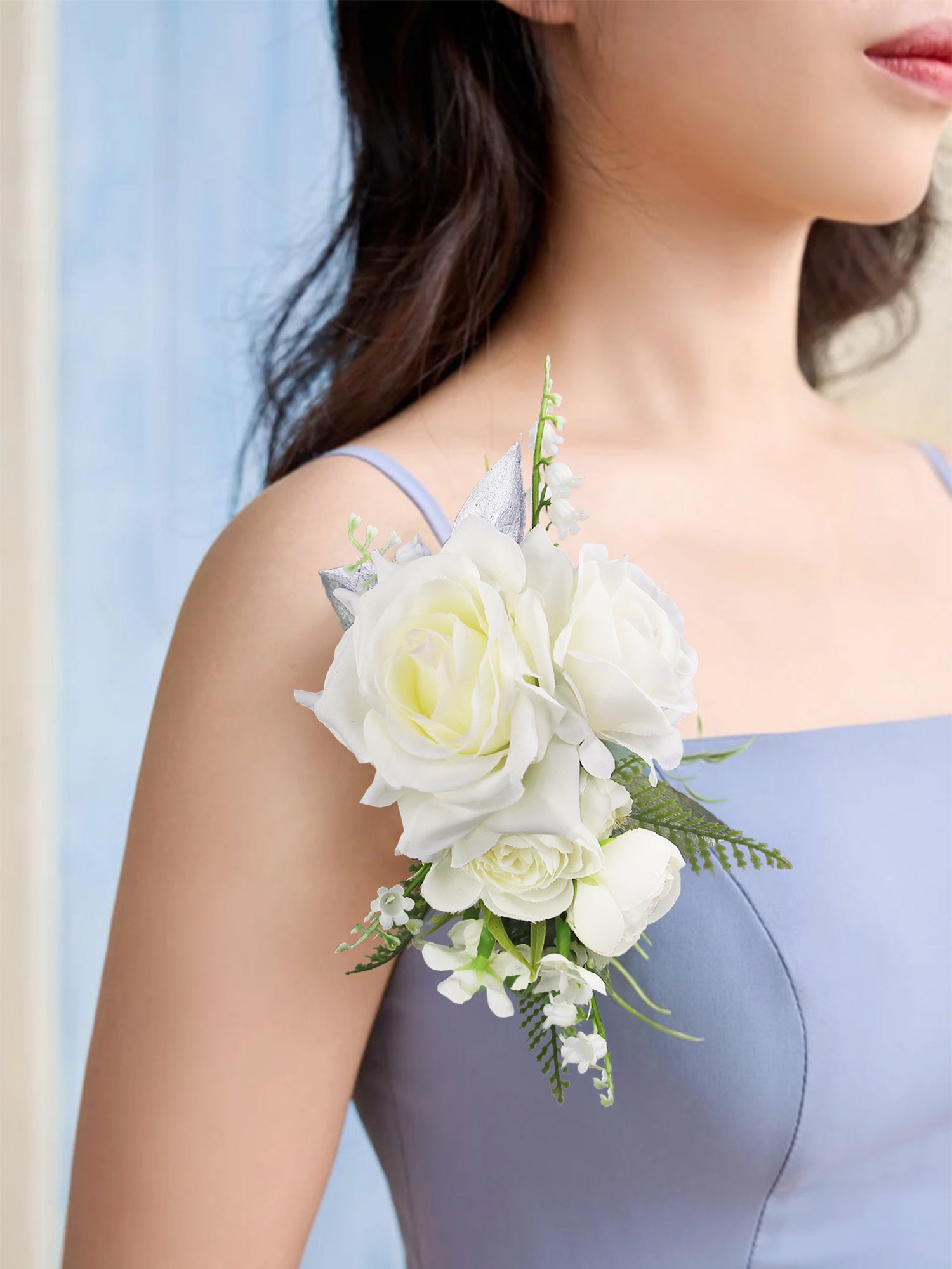 White and Sage Green Shoulder Corsage - Rinlong Flower
