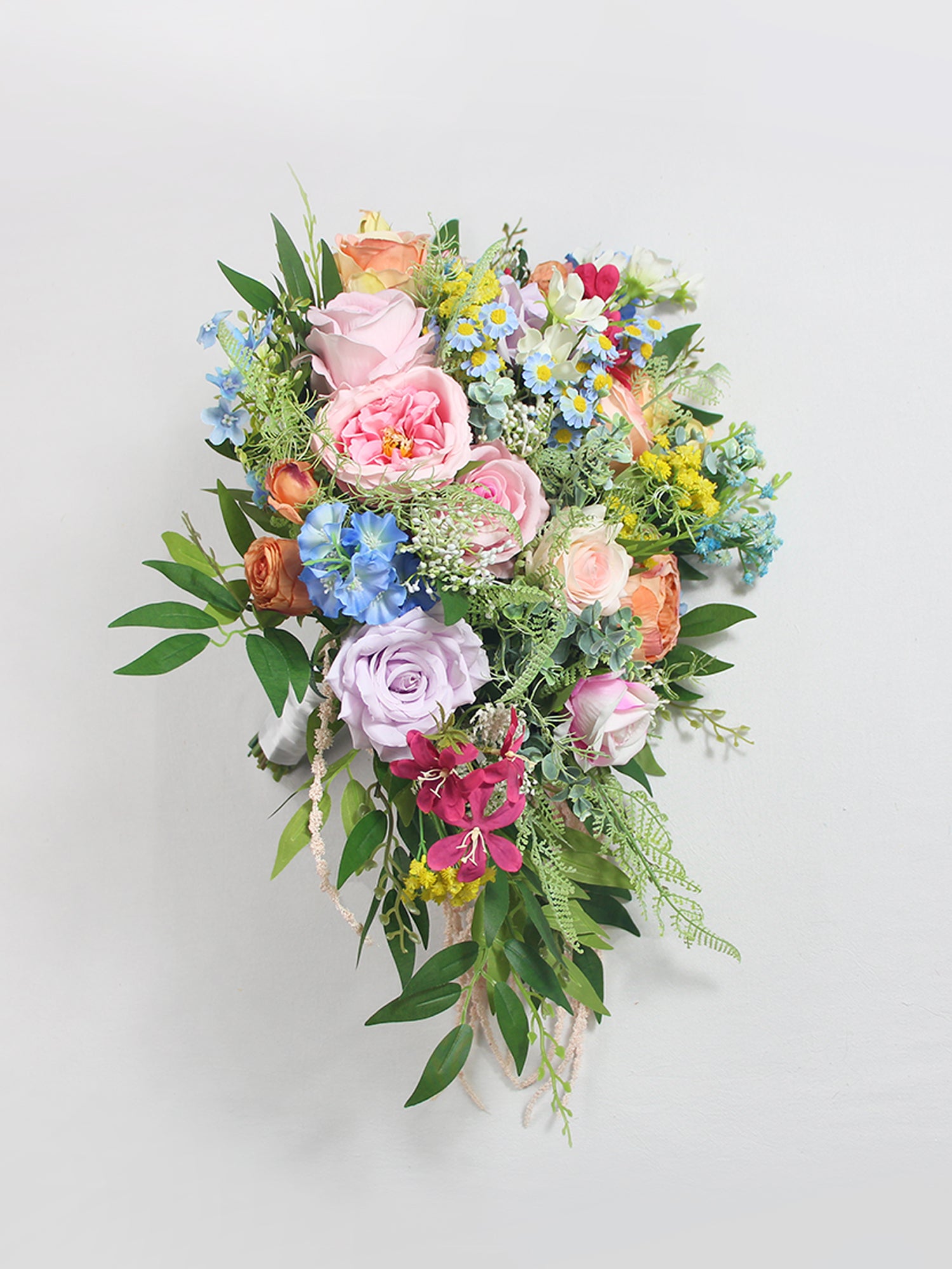 13.4 inch wide Spring Garden Pastel Cascading Bridal Bouquet