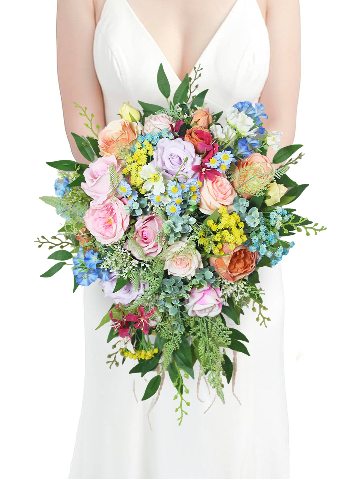 13.4 inch wide Spring Garden Pastel Cascading Bridal Bouquet