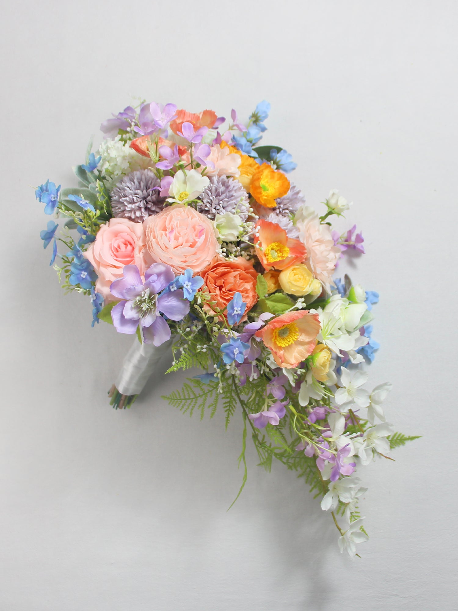 12.2 inch wide Spring Pastels Cascading Bridal Bouquet