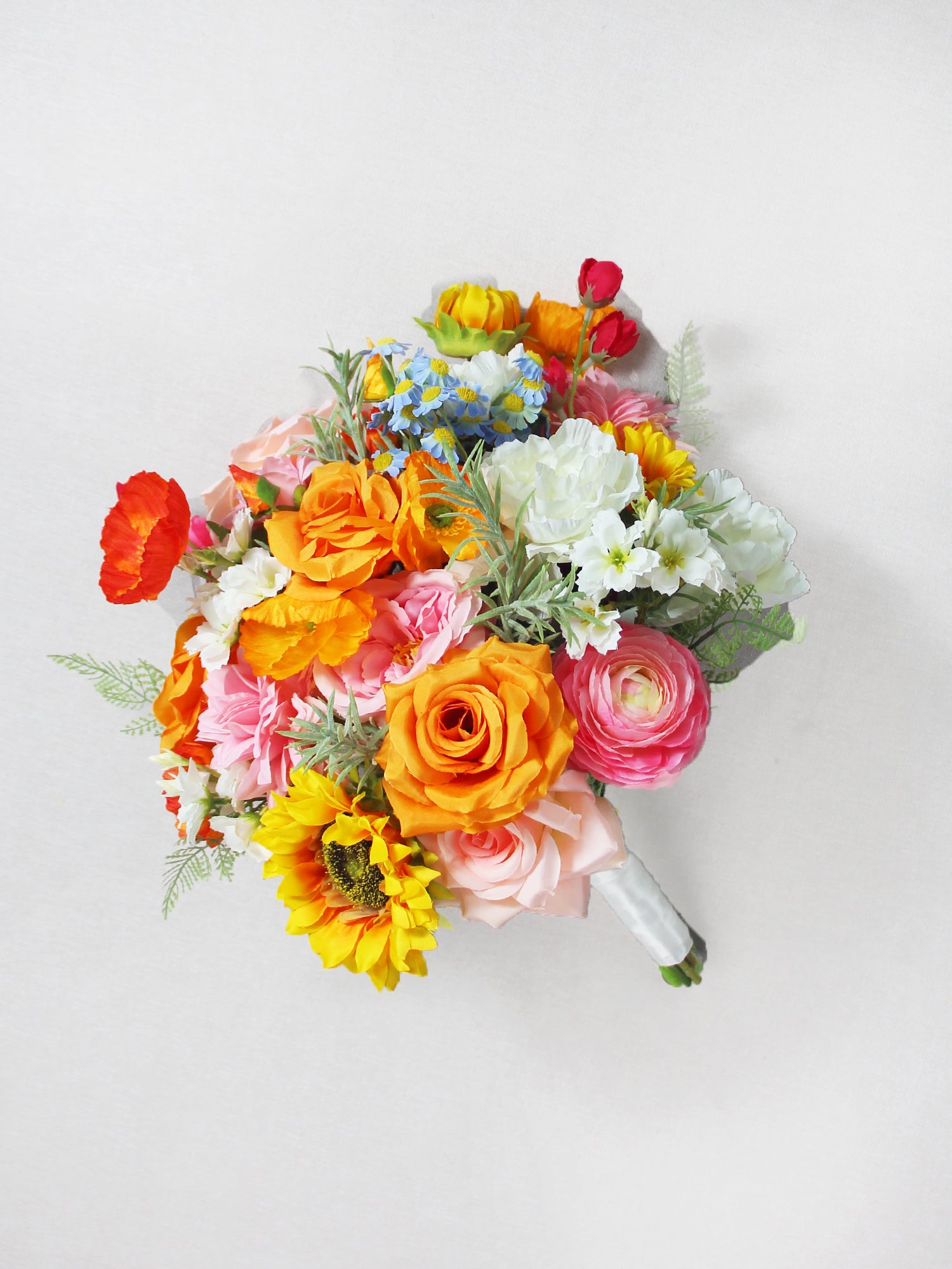 11.8 inch wide Sunflower & Roses Bridal Bouquet