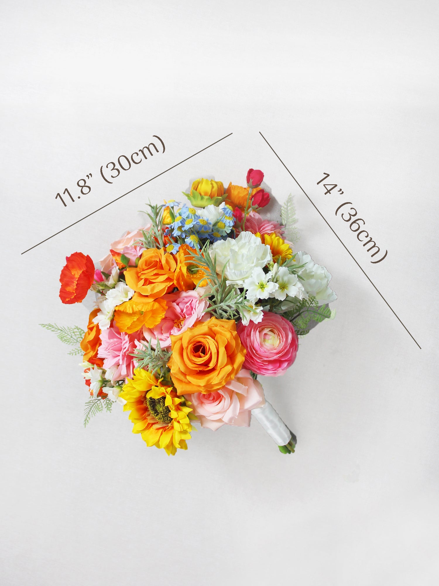 11.8 inch wide Sunflower & Roses Bridal Bouquet