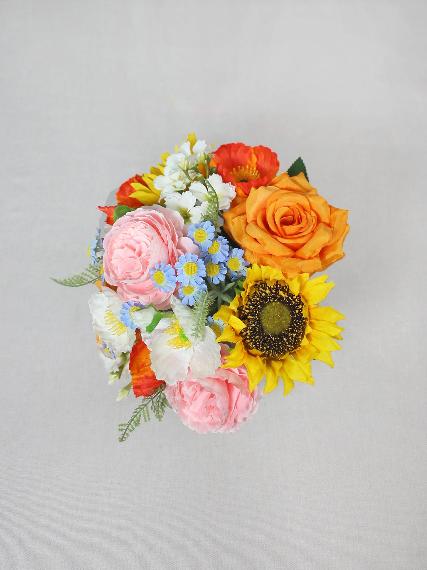 9.4 inch wide Sunflower & Roses Bridesmaid Bouquet - Rinlong Flower