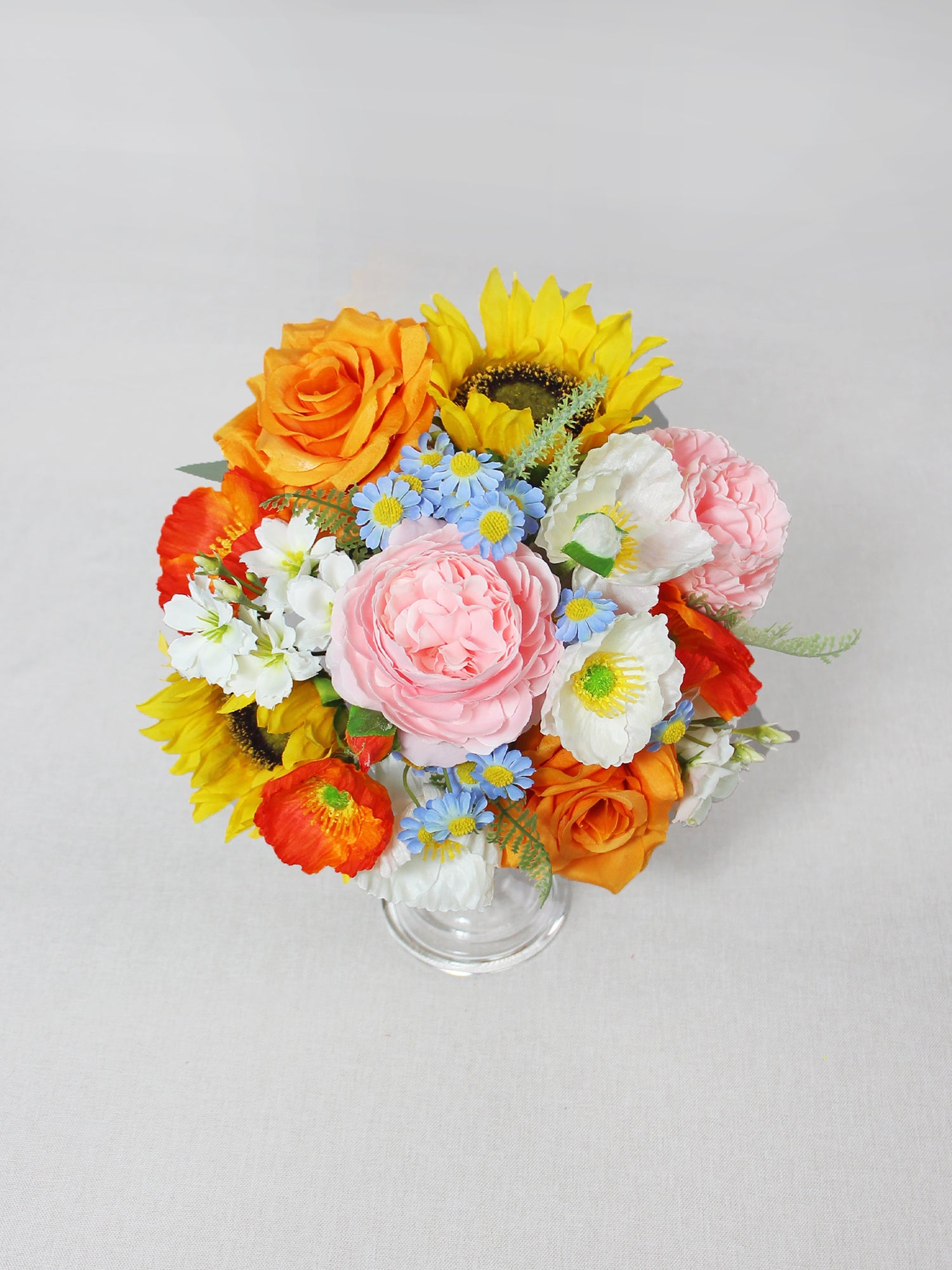 9.4 inch wide Sunflower & Roses Bridesmaid Bouquet - Rinlong Flower