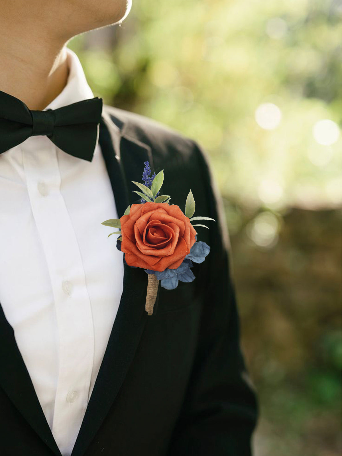 Boutonniere and Corsage Set Burnt Orange & Navy Blue