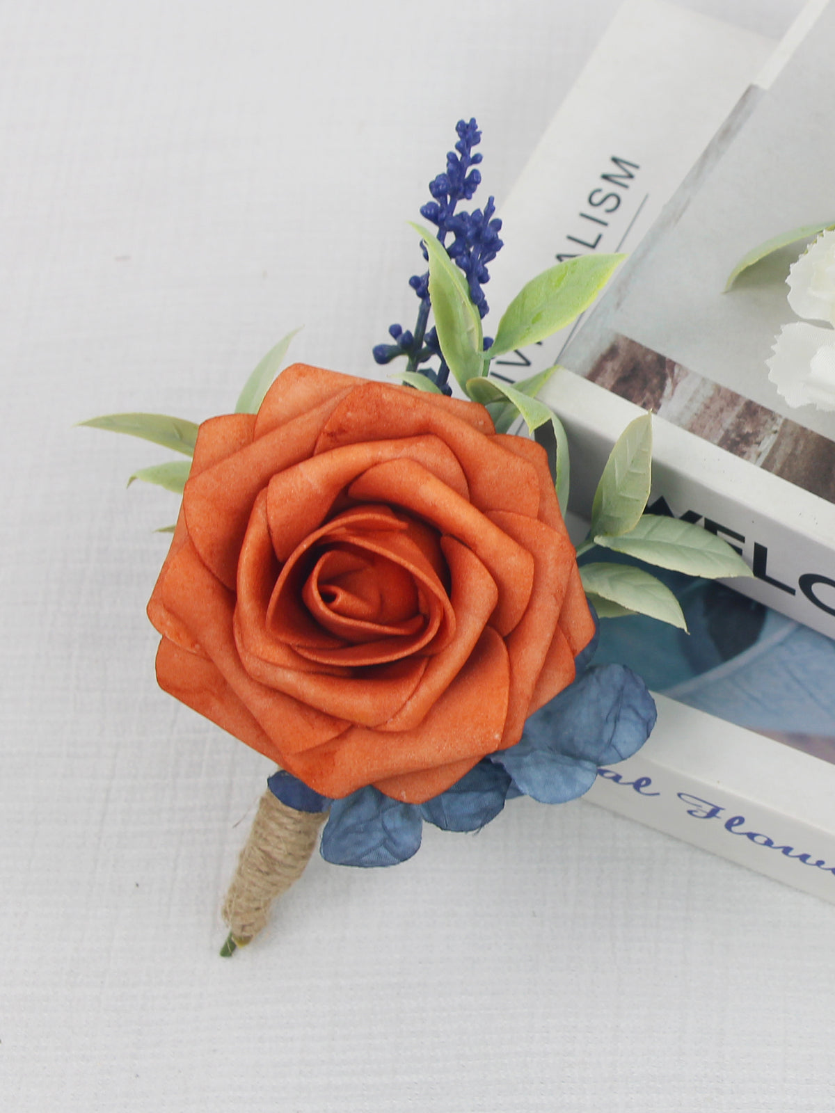 Boutonniere Navy Blue & Burnt Orange - Rinlong Flower