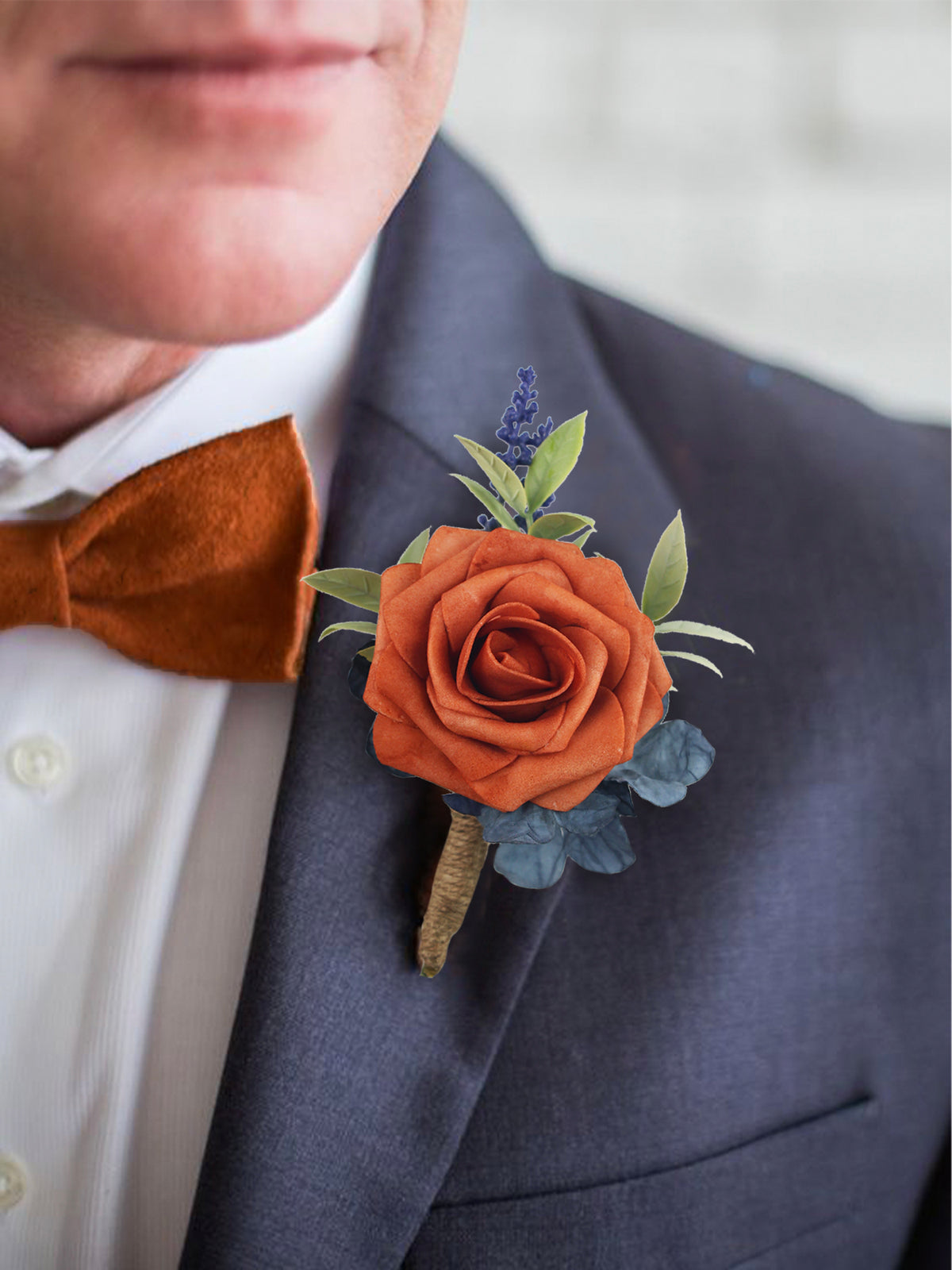 Boutonniere Navy Blue & Burnt Orange - Rinlong Flower