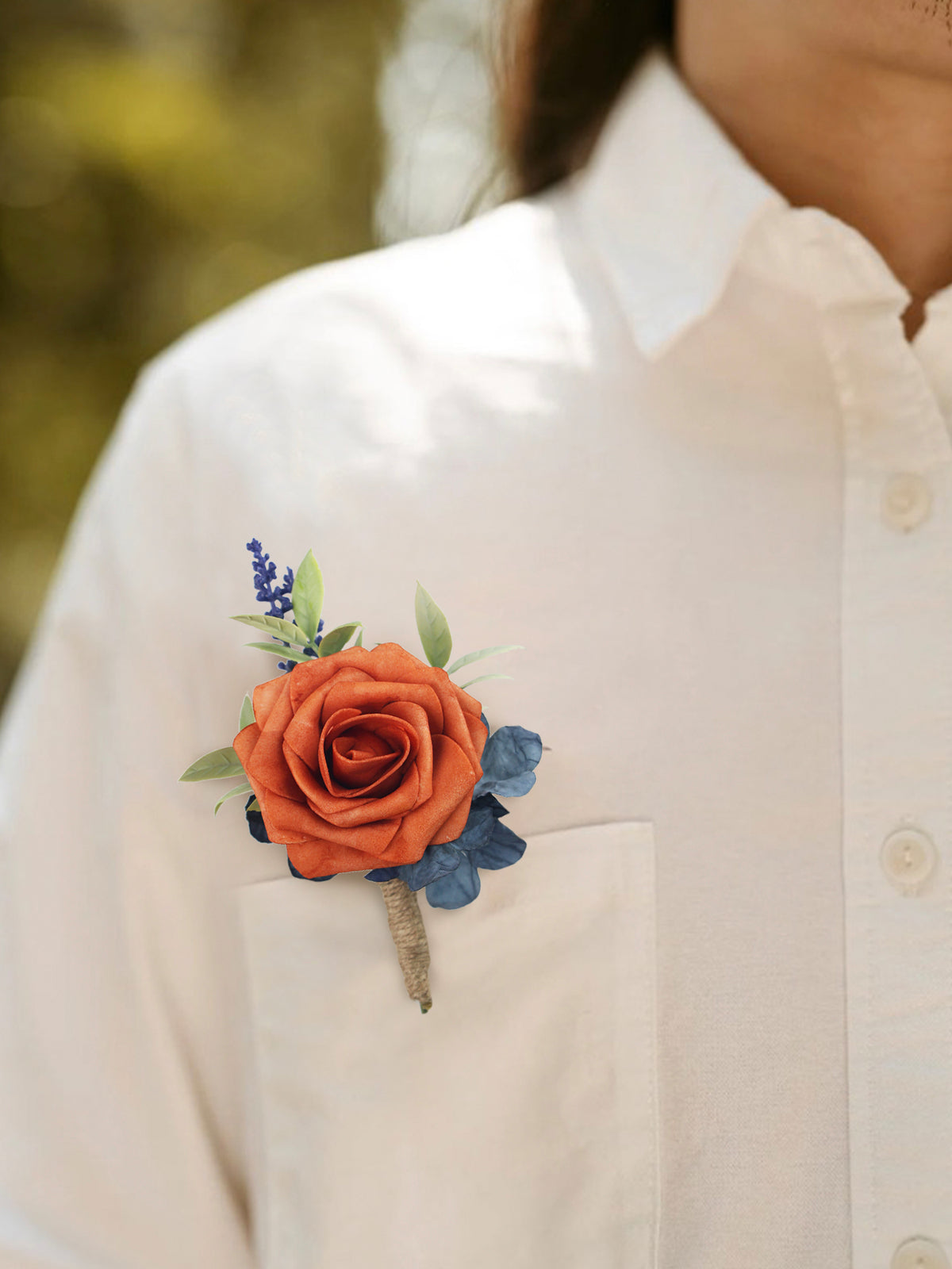 Boutonniere Navy Blue & Burnt Orange - Rinlong Flower