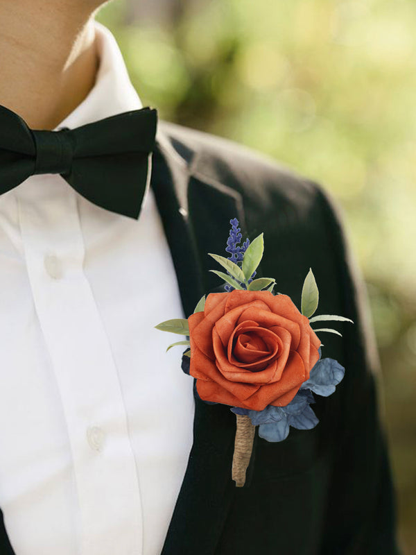 Boutonniere Navy Blue & Burnt Orange - Rinlong Flower