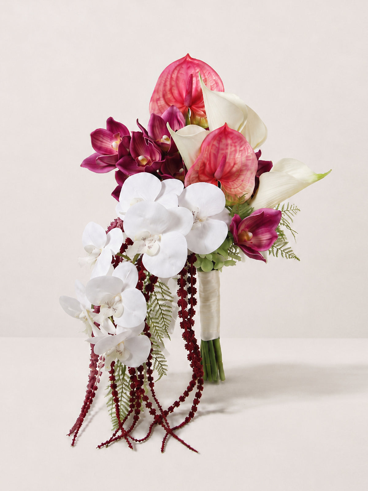 11.8 inch wide Tropical Pink & White Cascading Bridal Bouquet - Rinlong Flower