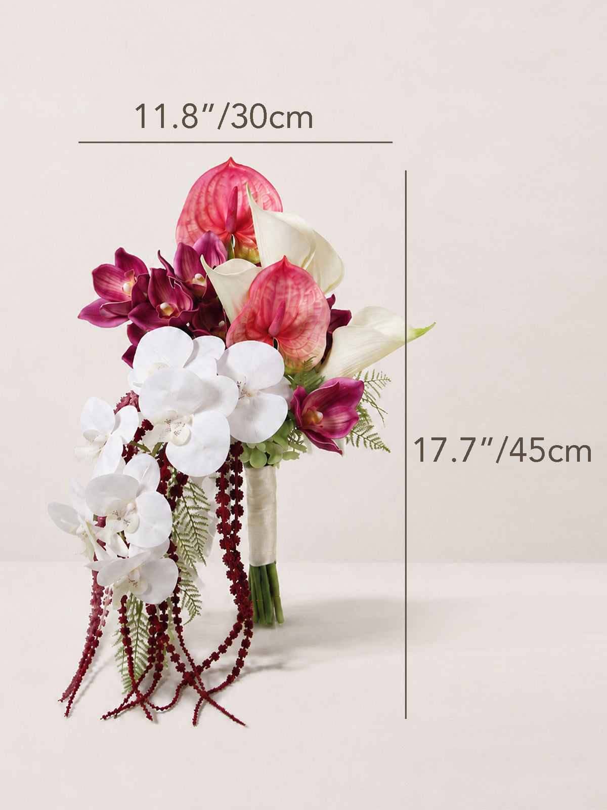 11.8 inch wide Tropical Pink & White Cascading Bridal Bouquet - Rinlong Flower