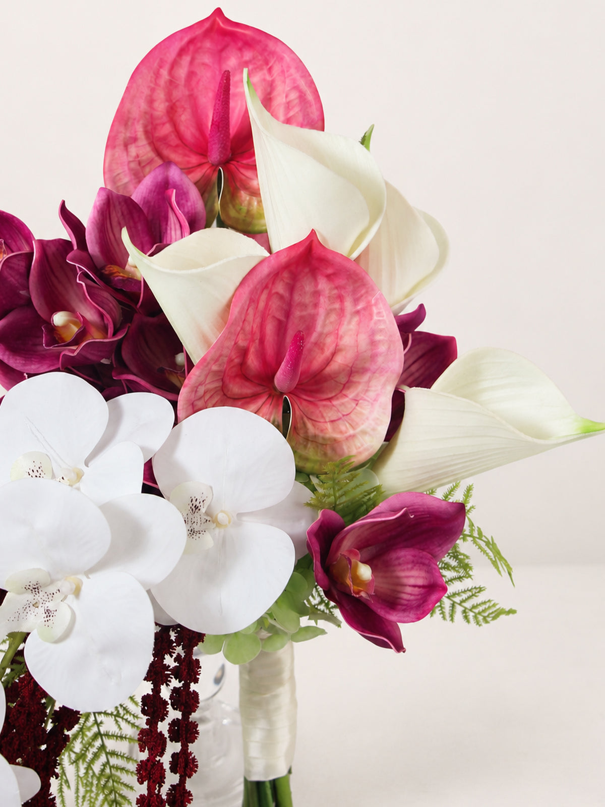 11.8 inch wide Tropical Pink & White Cascading Bridal Bouquet - Rinlong Flower