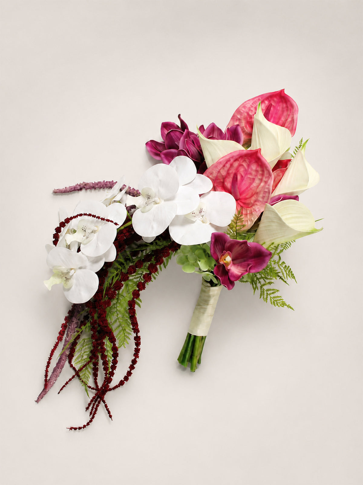 11.8 inch wide Tropical Pink & White Cascading Bridal Bouquet - Rinlong Flower