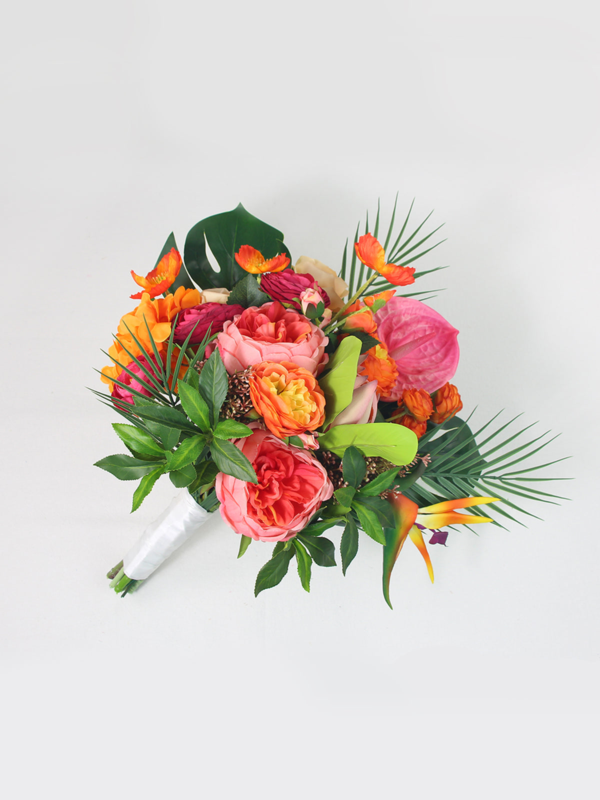 14.5 inch wide Tropical Orange & Pink Bridal Bouquet - Rinlong Flower
