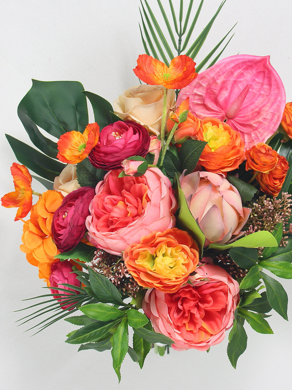 14.5 inch wide Tropical Orange & Pink Bridal Bouquet - Rinlong Flower