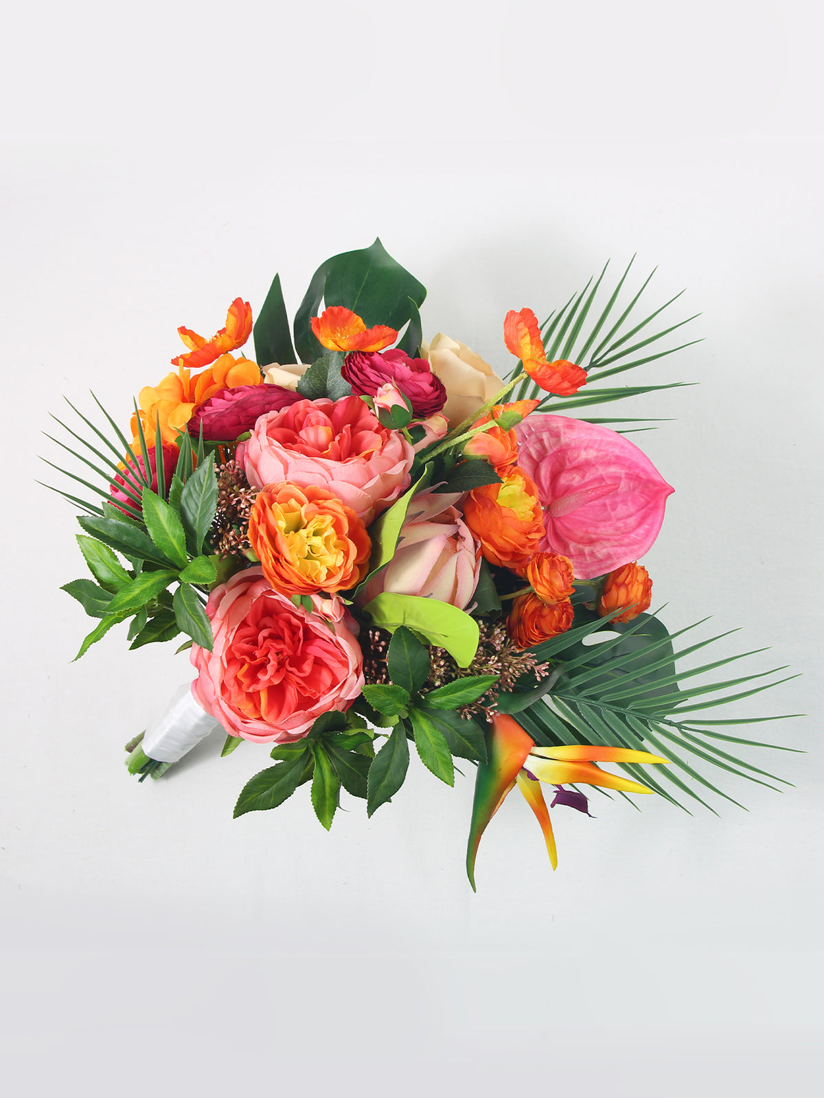 14.5 inch wide Tropical Orange & Pink Bridal Bouquet - Rinlong Flower