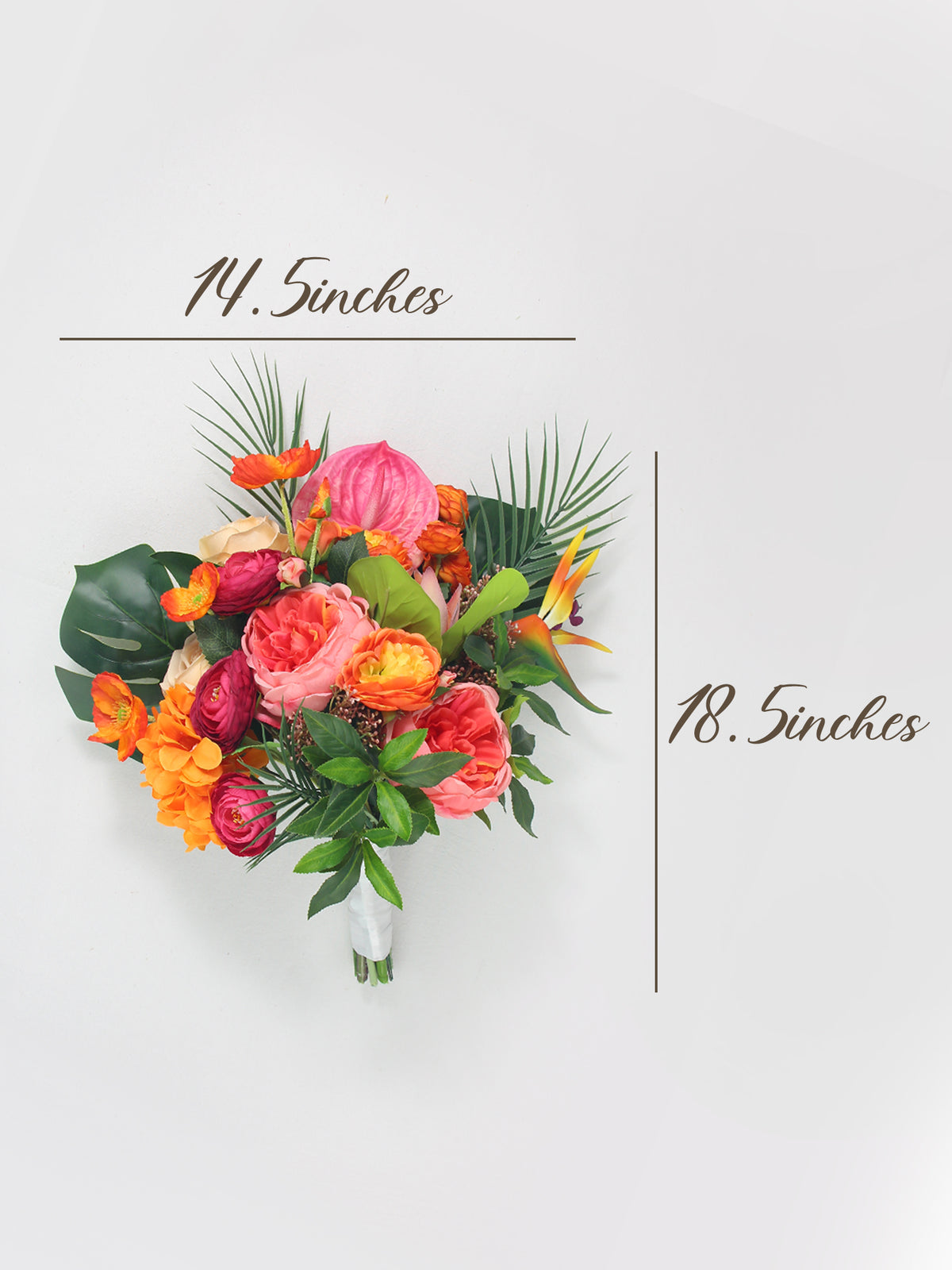 14.5 inch wide Tropical Orange & Pink Bridal Bouquet - Rinlong Flower