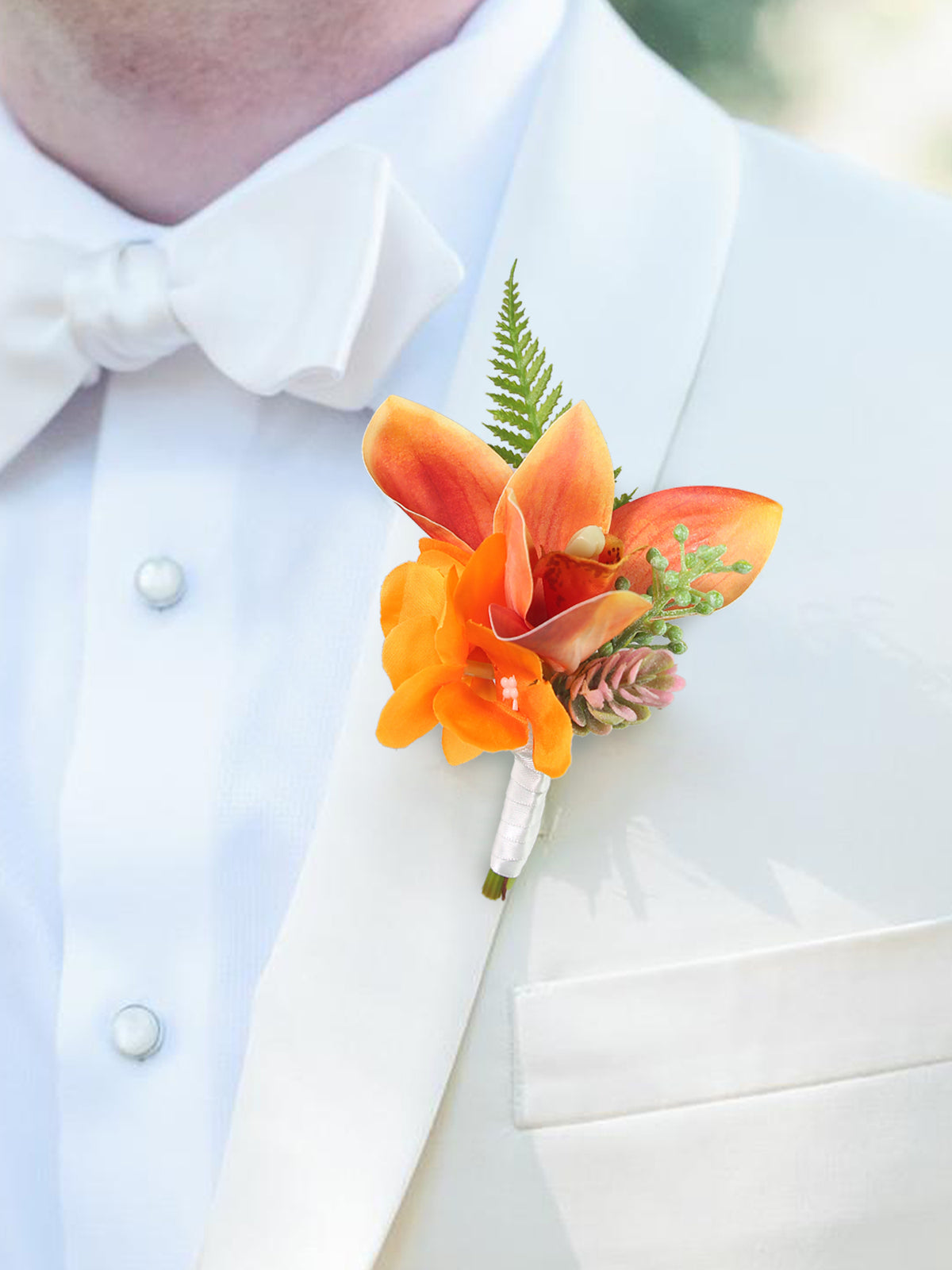Boutonniere Tropical Orange Orchid - Rinlong Flower
