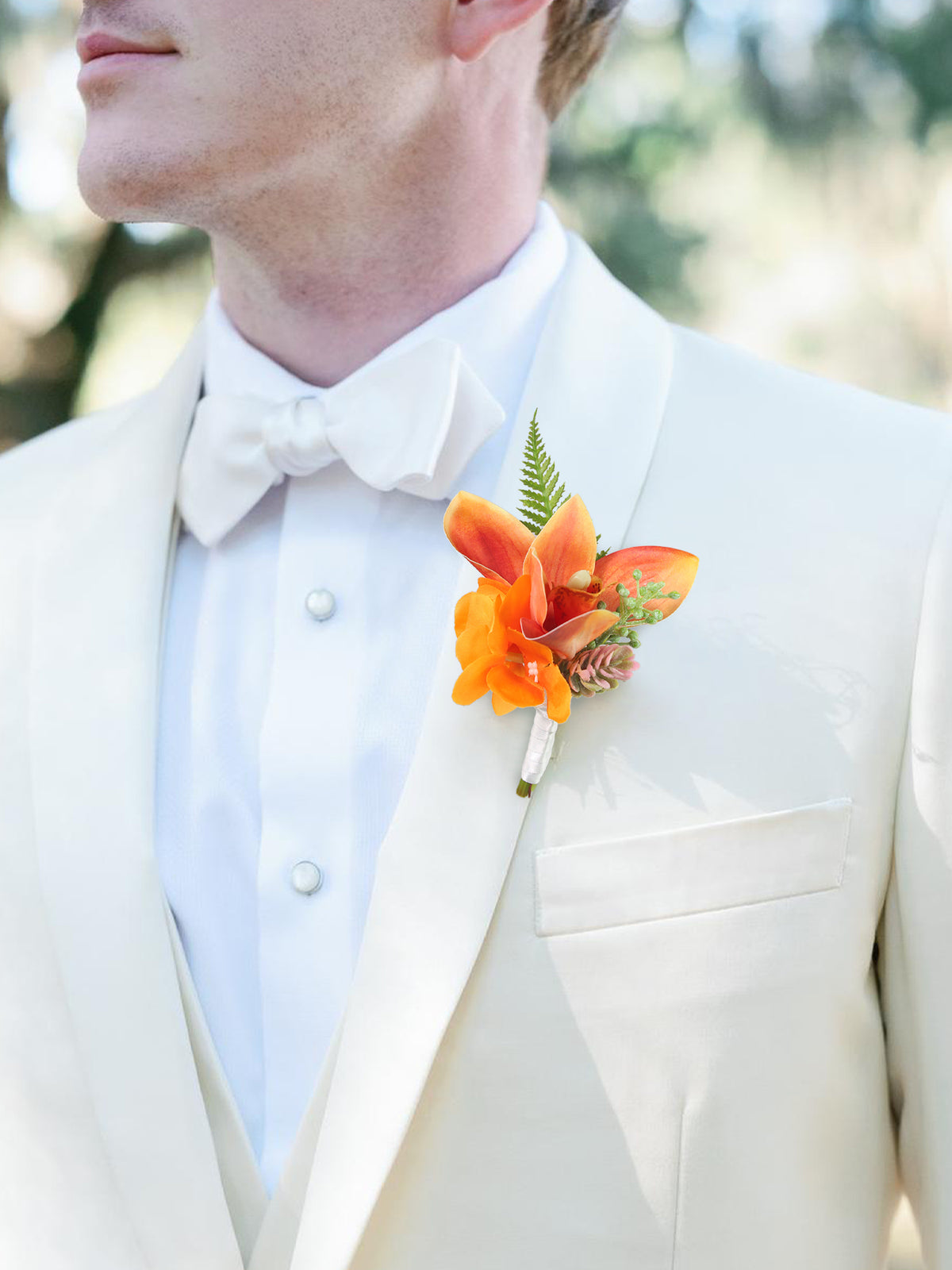 Boutonniere Tropical Orange Orchid - Rinlong Flower
