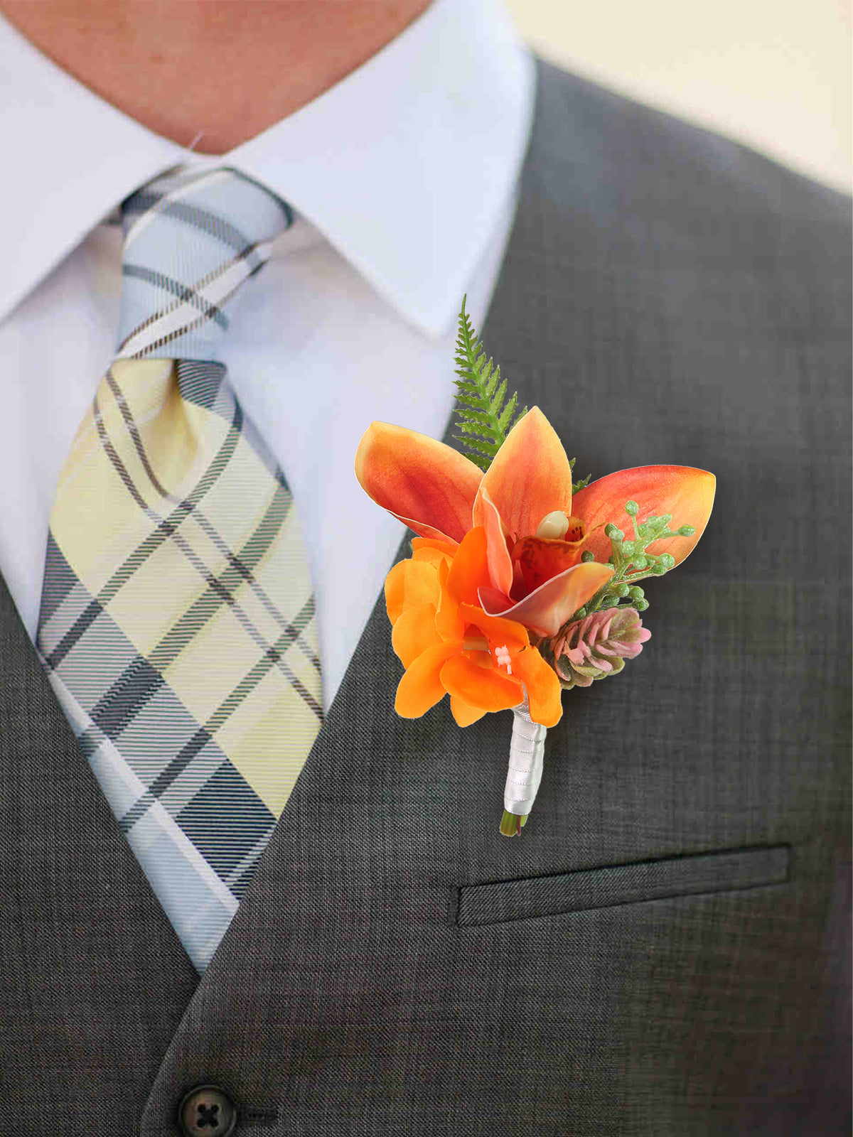 Boutonniere Tropical Orange Orchid - Rinlong Flower