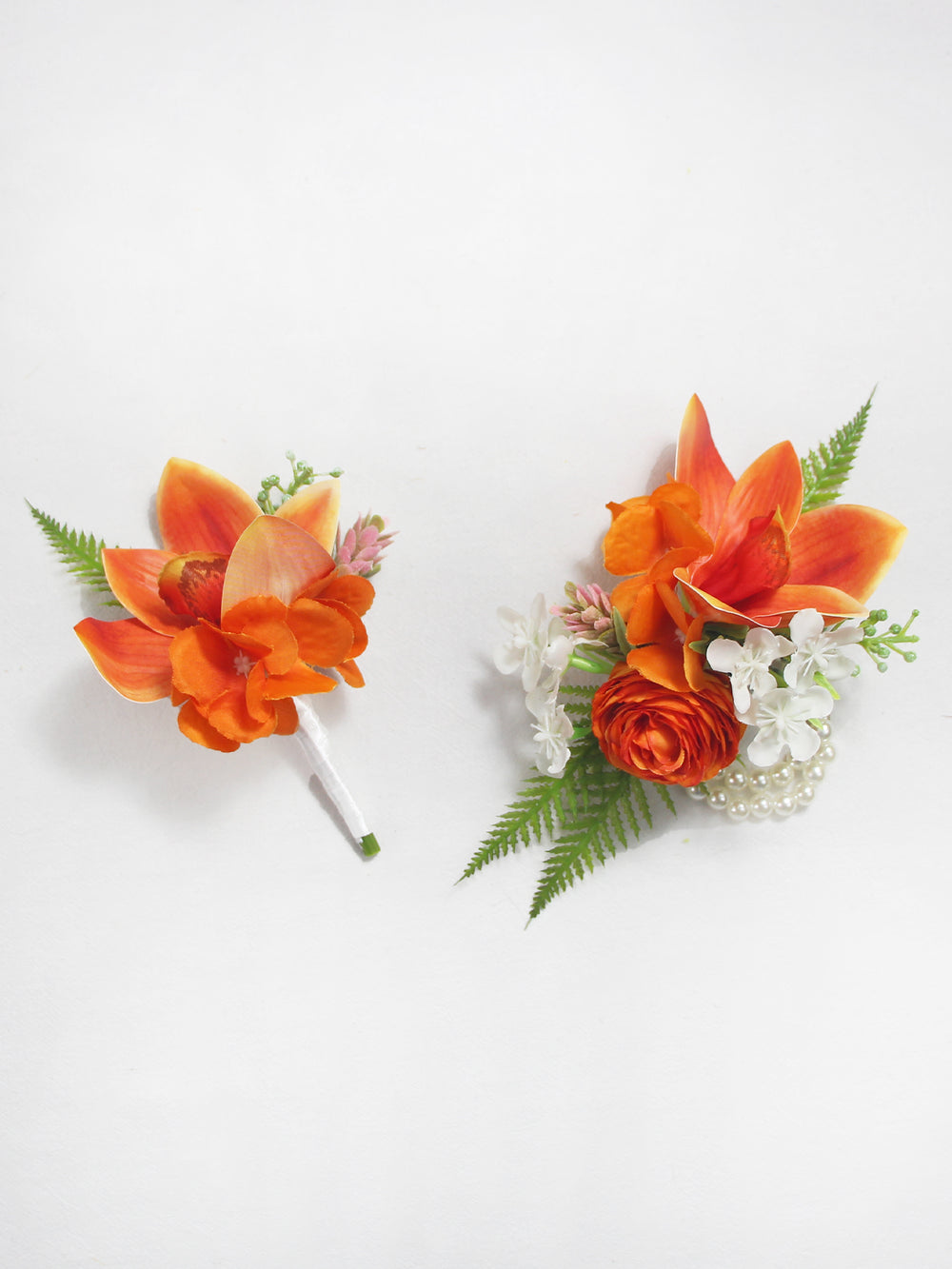 Corsage and Boutonniere Set Tropical Orange Orchid - Rinlong Flower