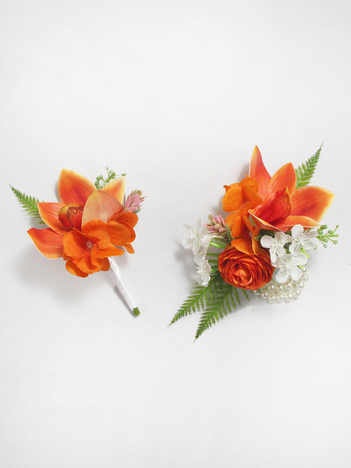 Corsage and Boutonniere Set Tropical Orange Orchid - Rinlong Flower