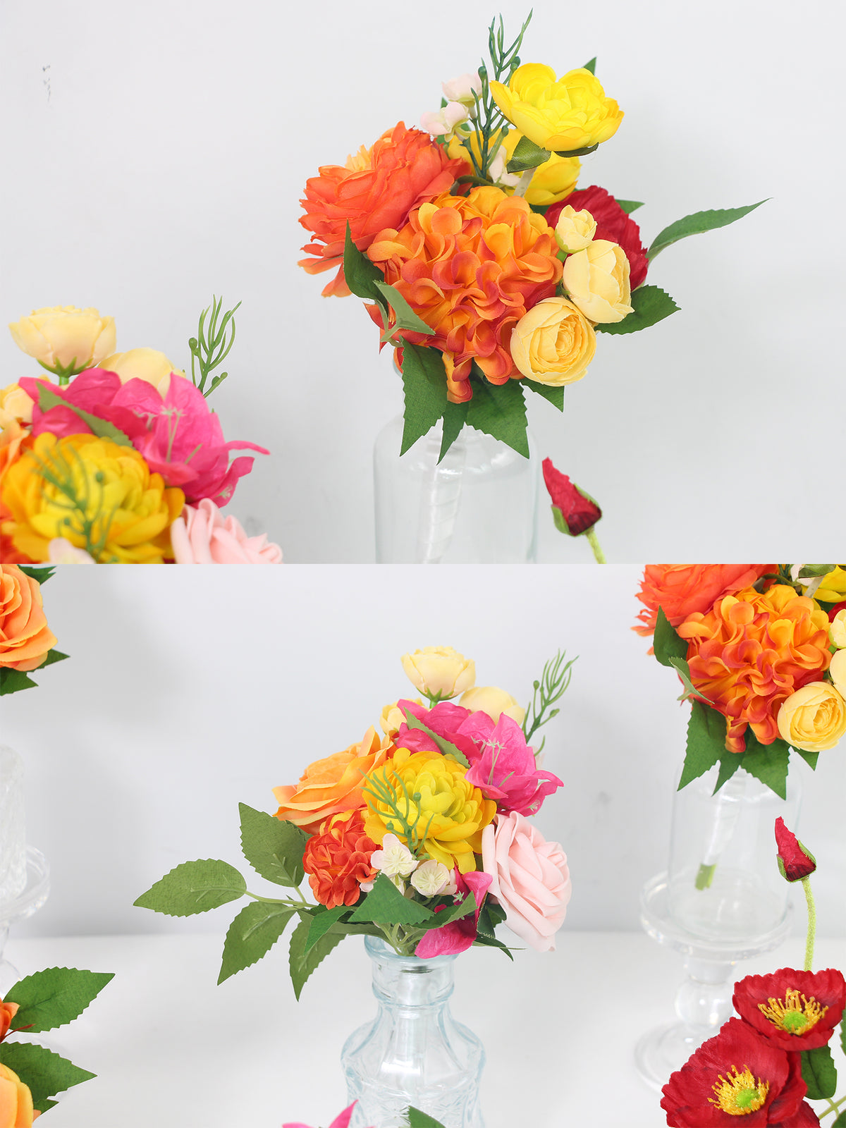6Pcs Assorted Tropical Orange & Pink Flower Centerpieces - Rinlong Flower