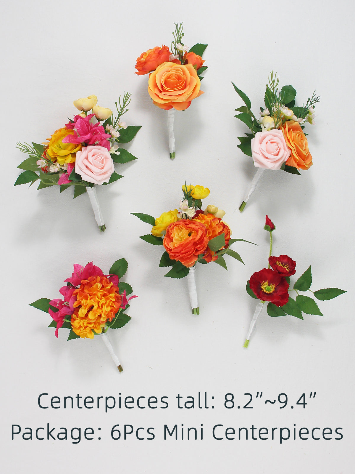 6Pcs Assorted Tropical Orange & Pink Flower Centerpieces - Rinlong Flower