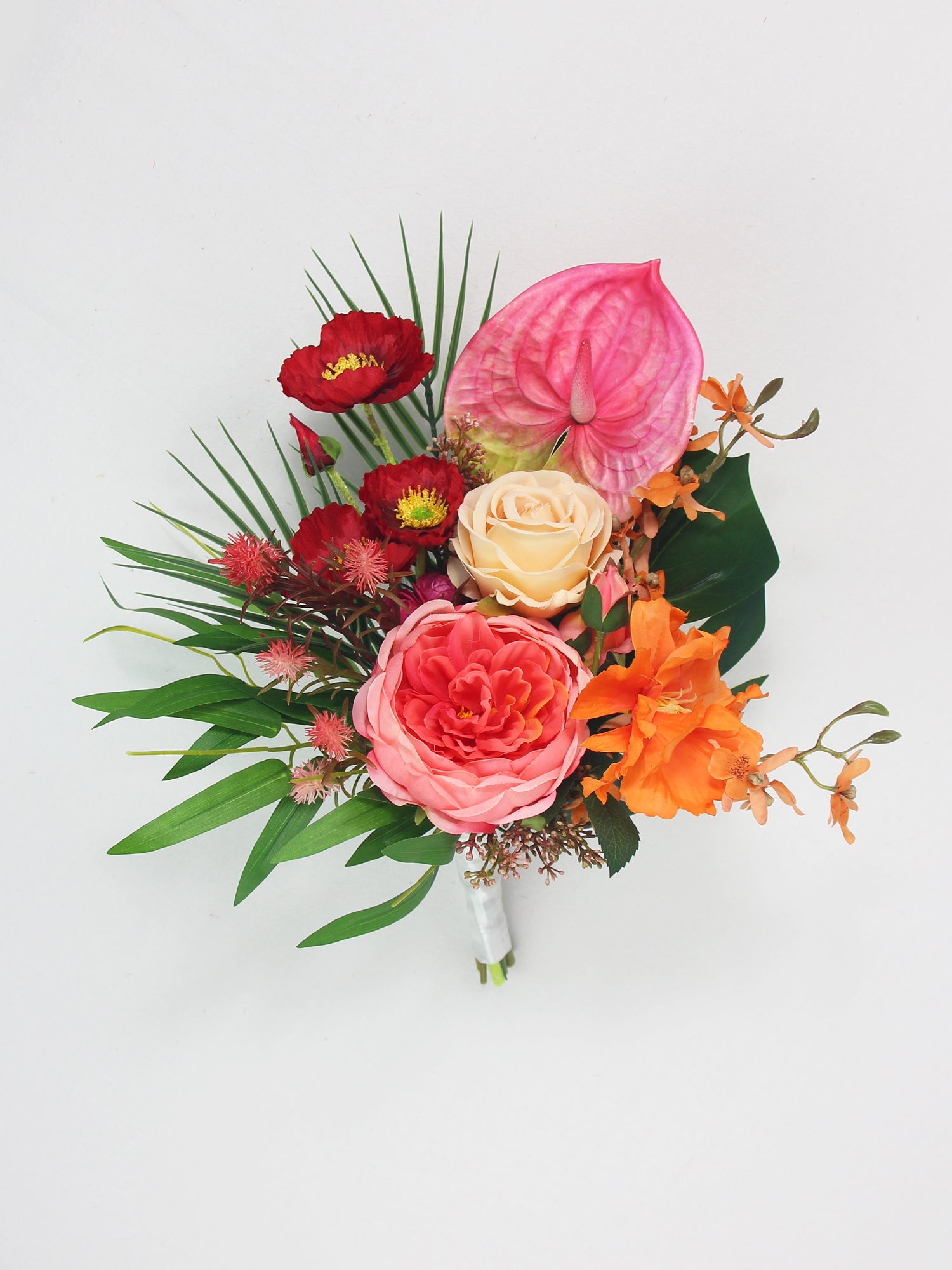 9.8 inch wide Tropical Orange & Pink Bridesmaid Bouquet