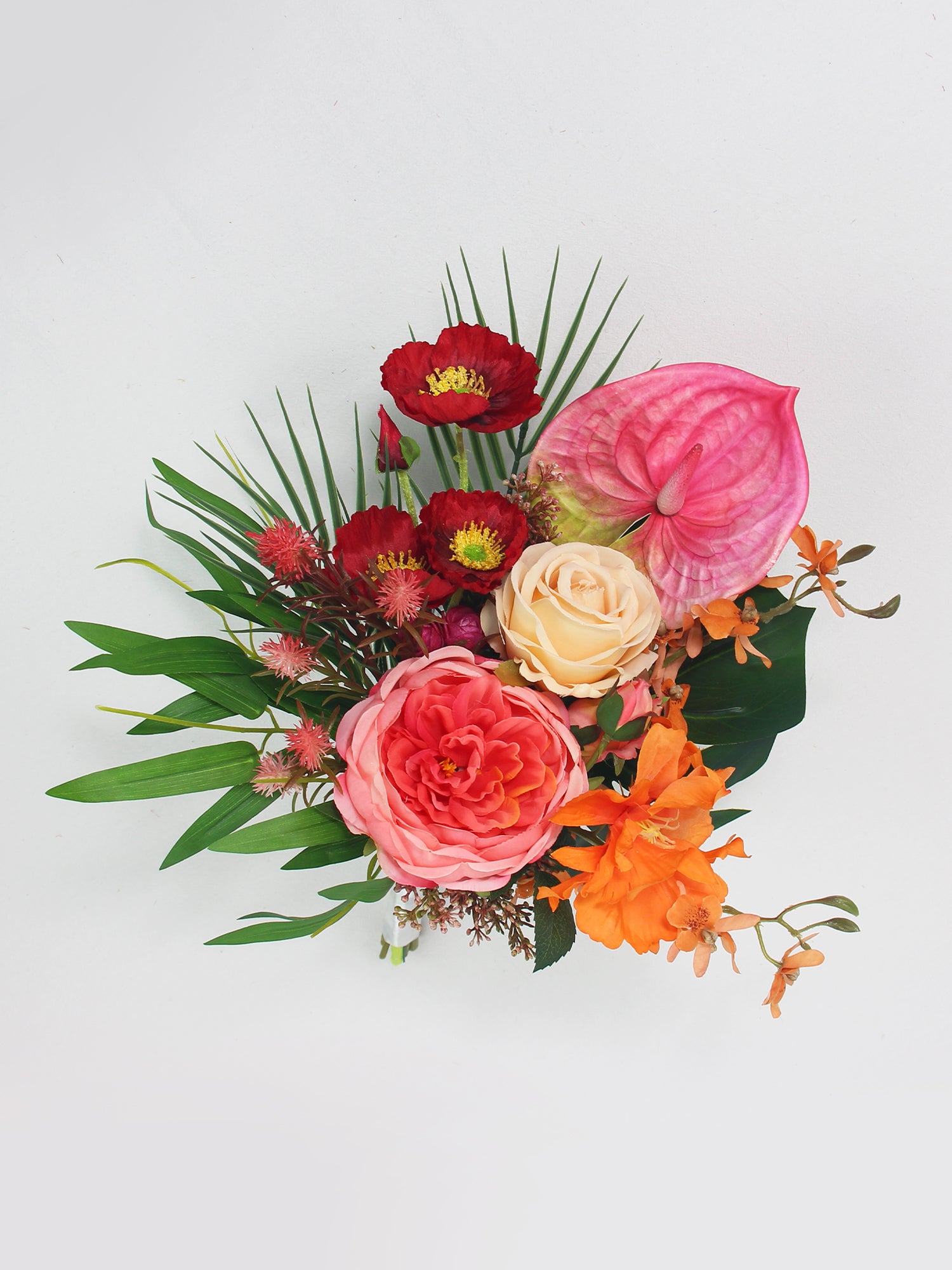 9.8 inch wide Tropical Orange & Pink Bridesmaid Bouquet
