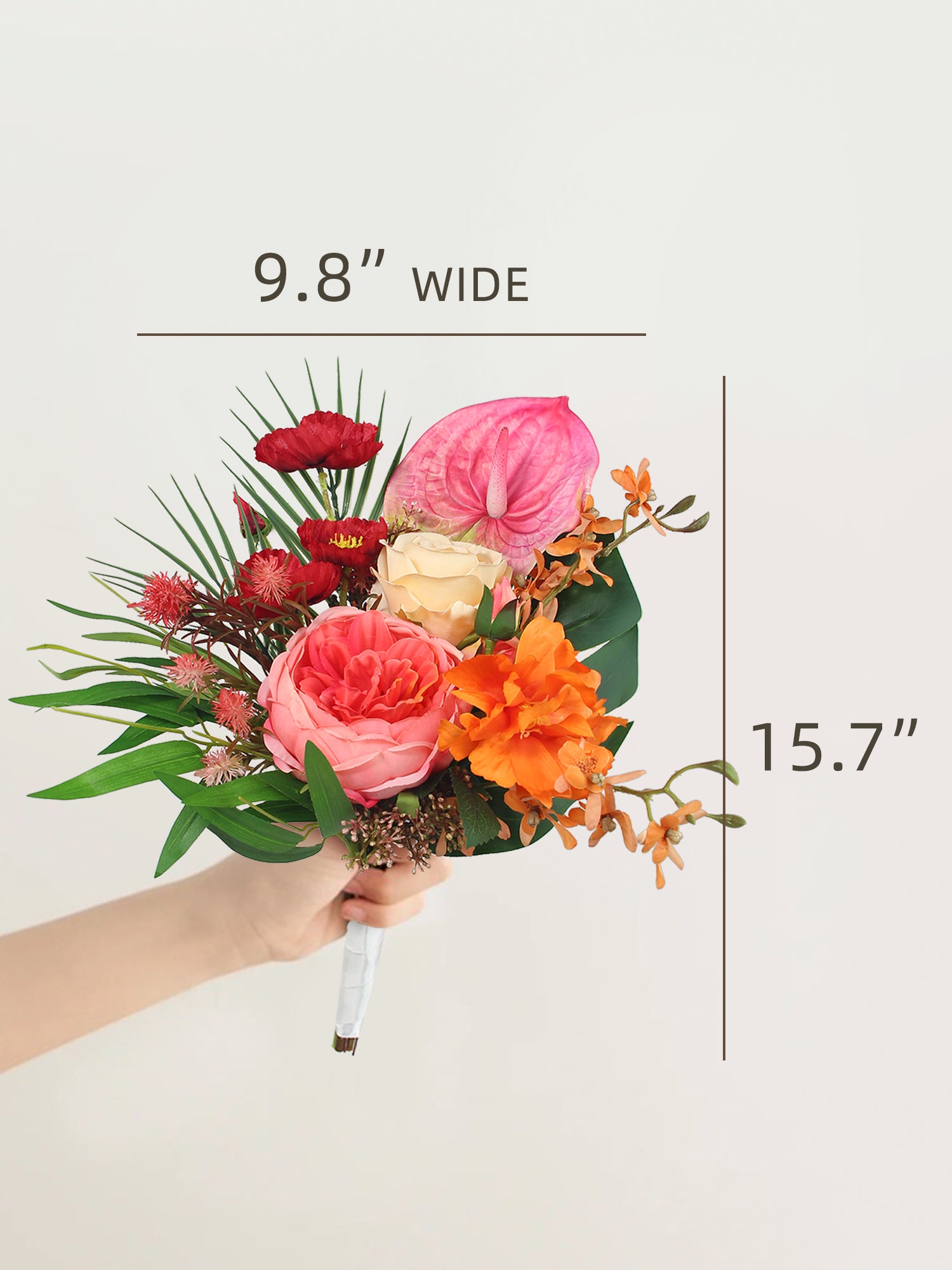 9.8 inch wide Tropical Orange & Pink Bridesmaid Bouquet