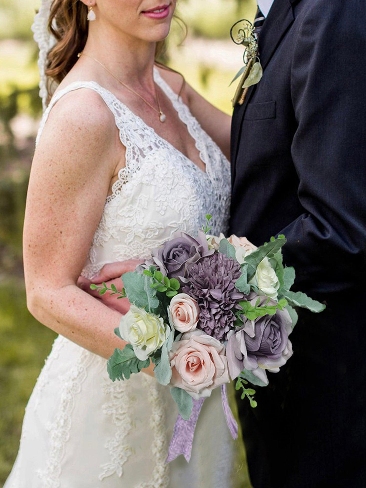 8.9 inch wide Pastel Purple Rounded Bridal Bouquet - Rinlong Flower