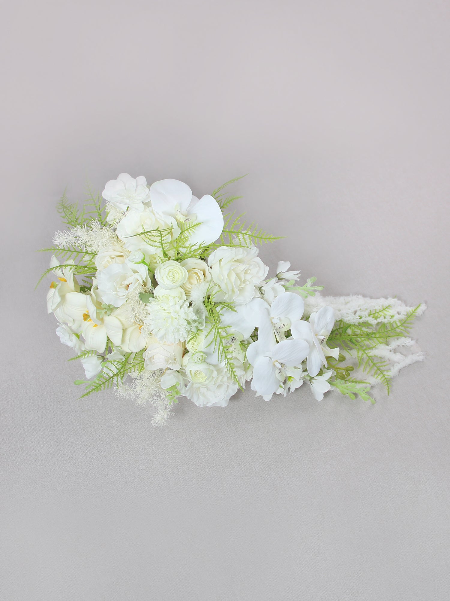 9.4 inch wide Green & White Cascading Bridal Bouquet