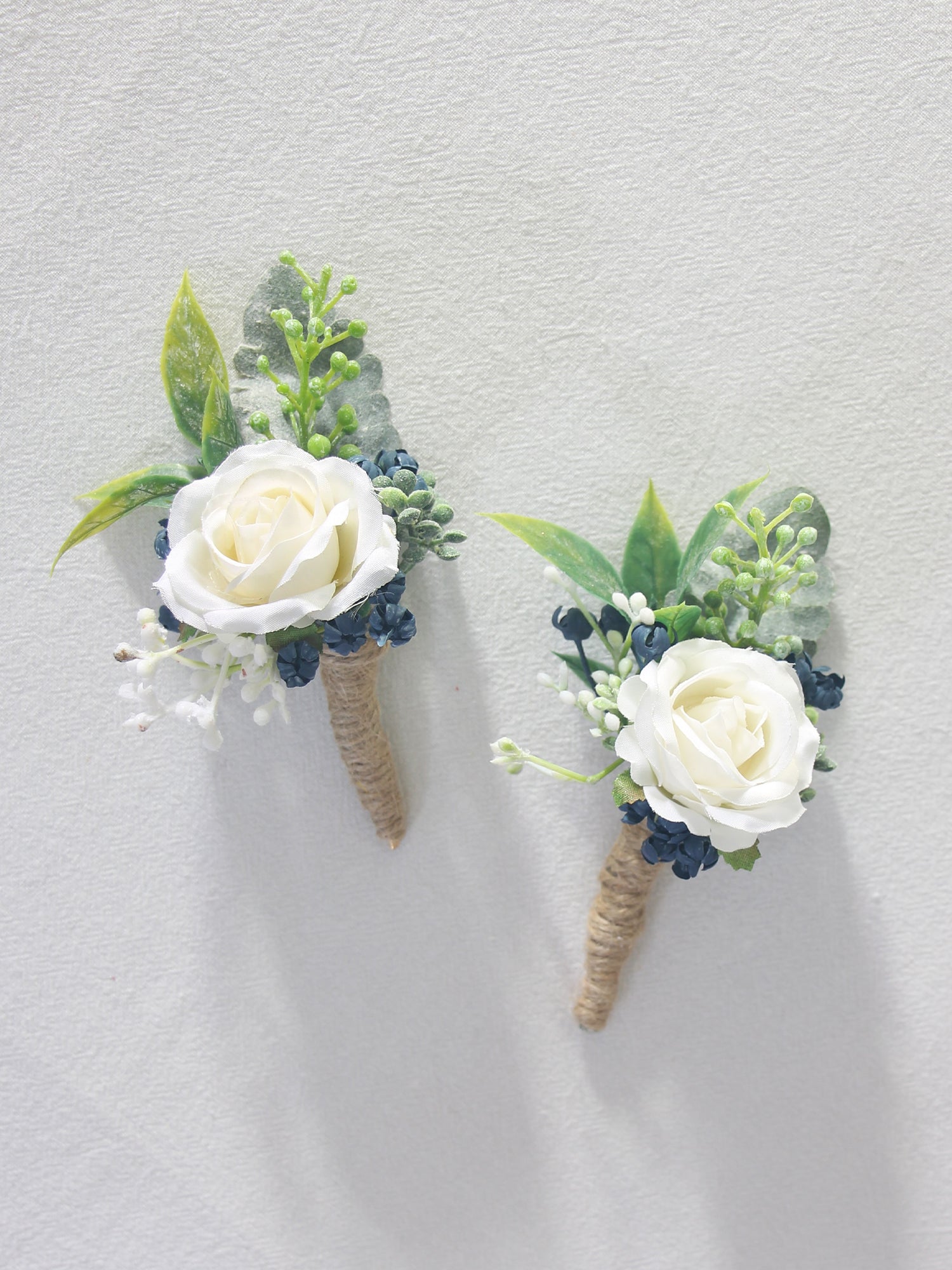 Boutonniere White & Dusty Blue - Rinlong Flower