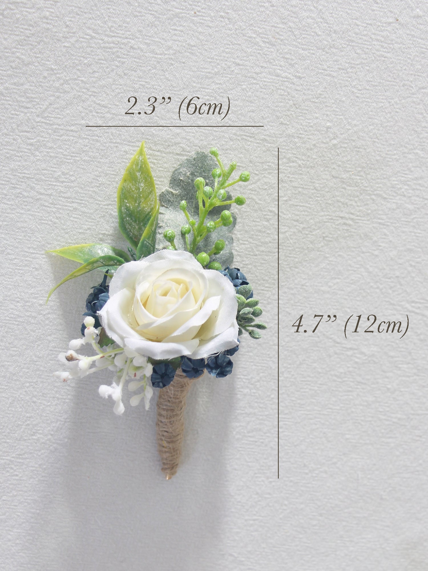 Boutonniere White & Dusty Blue - Rinlong Flower