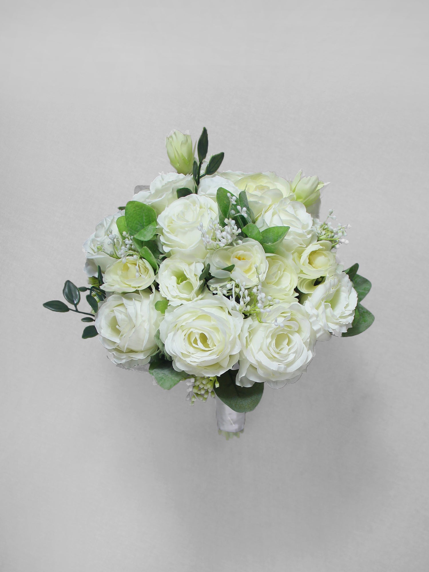 9.4 inch wide Green & White Bridal Bouquet