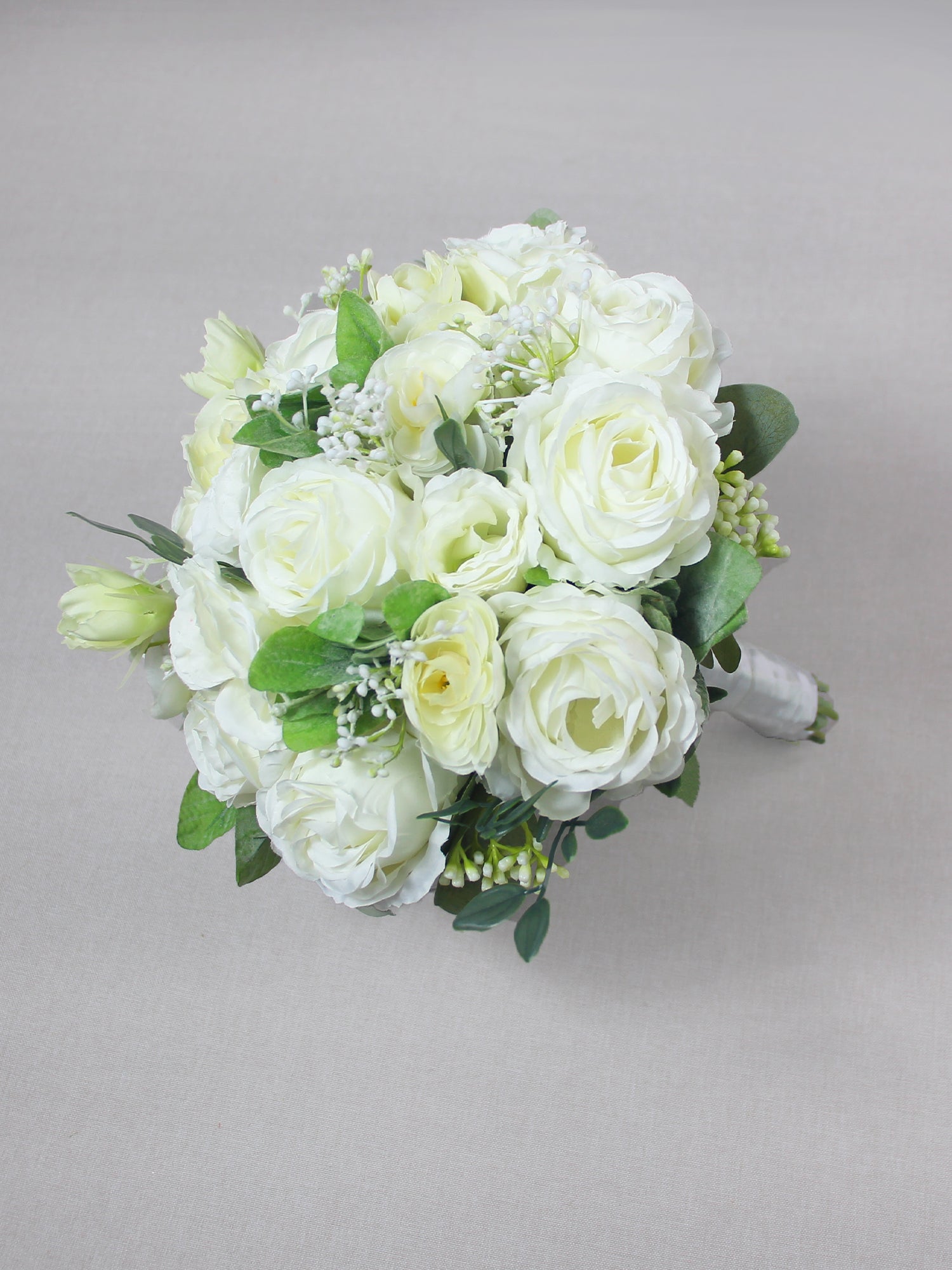 9.4 inch wide Green & White Bridal Bouquet
