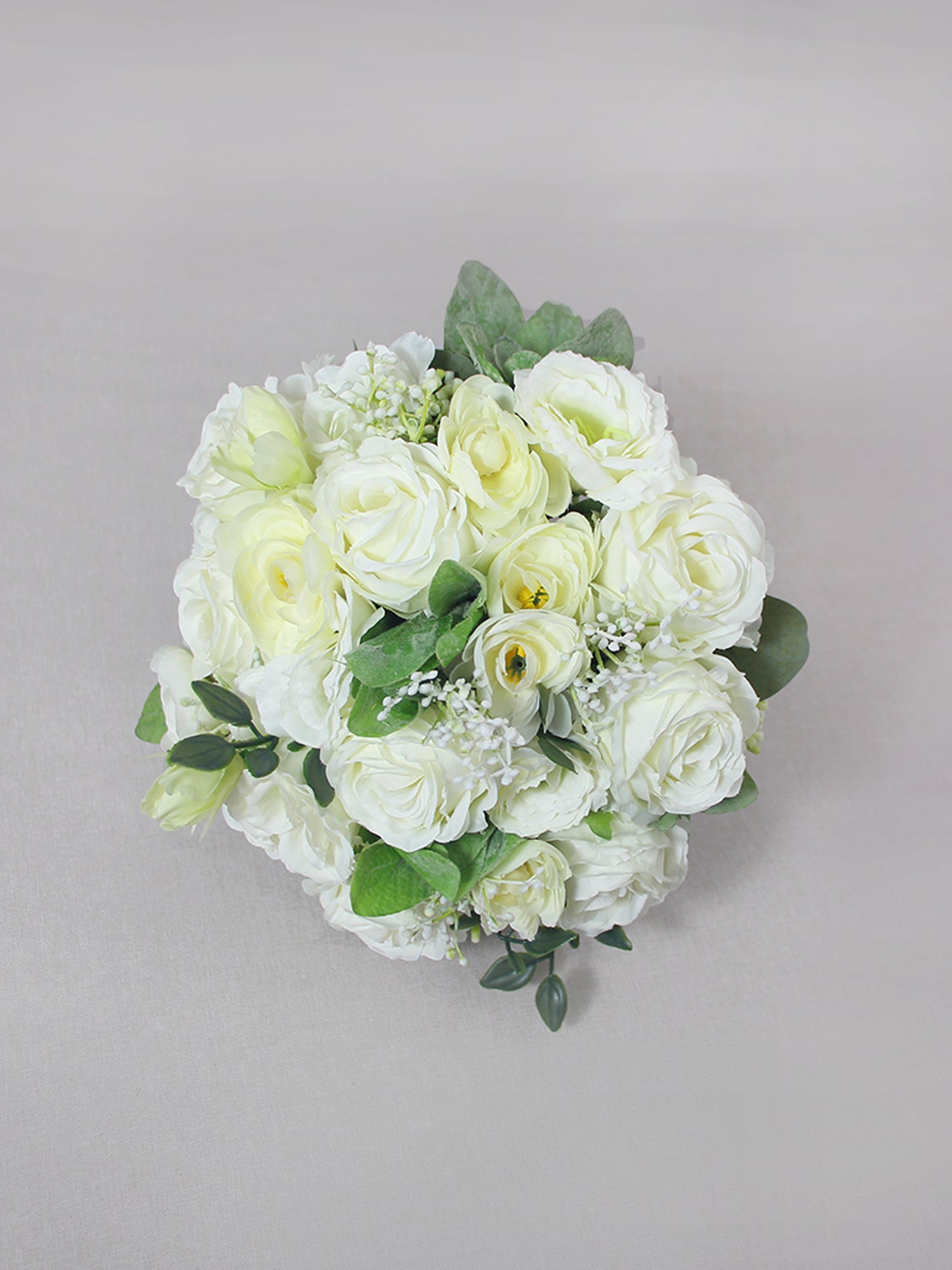 9.4 inch wide Green & White Bridal Bouquet