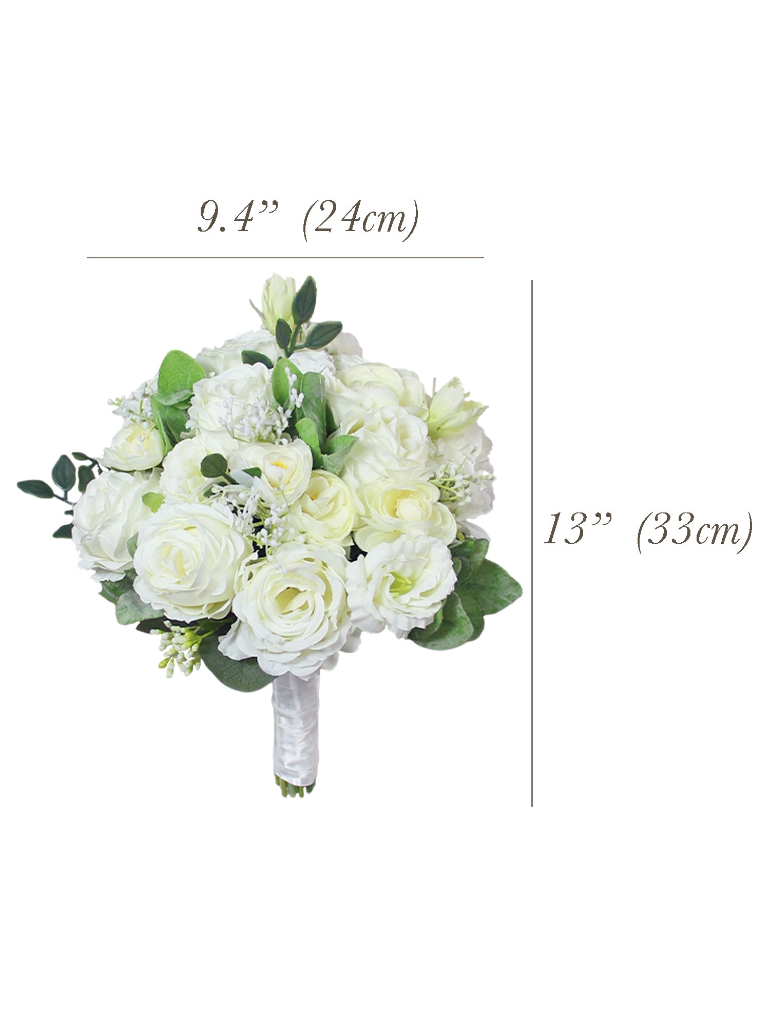 9.4 inch wide Green & White Bridal Bouquet