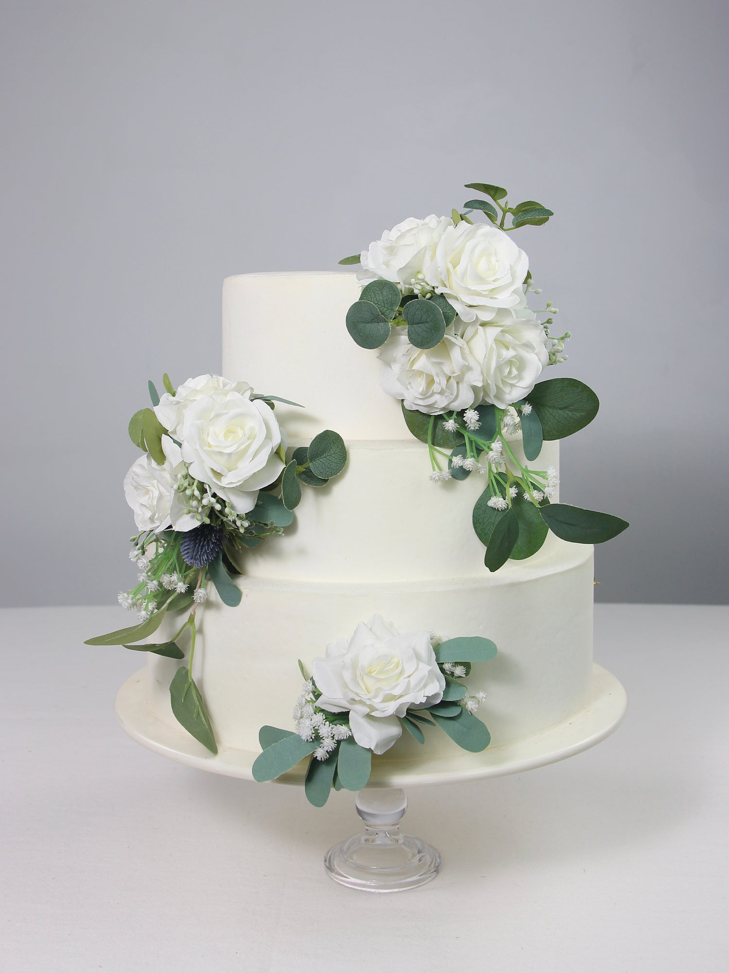 3Pcs White & Green Cascading Cake Flowers Set