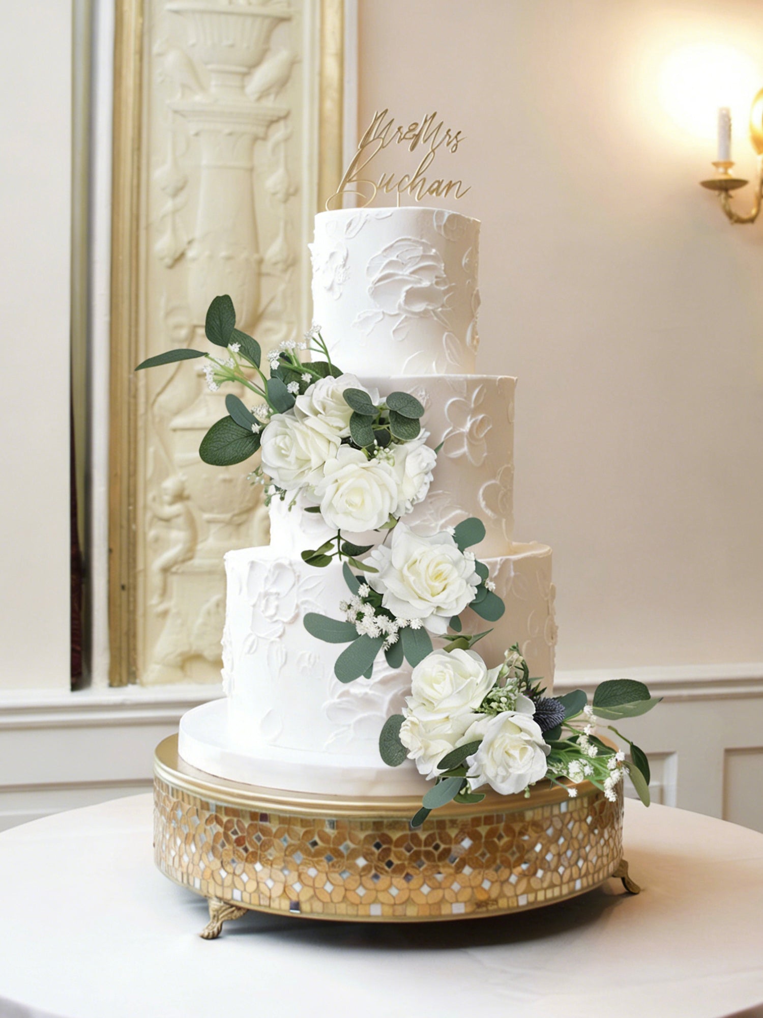 3Pcs White & Green Cascading Cake Flowers Set