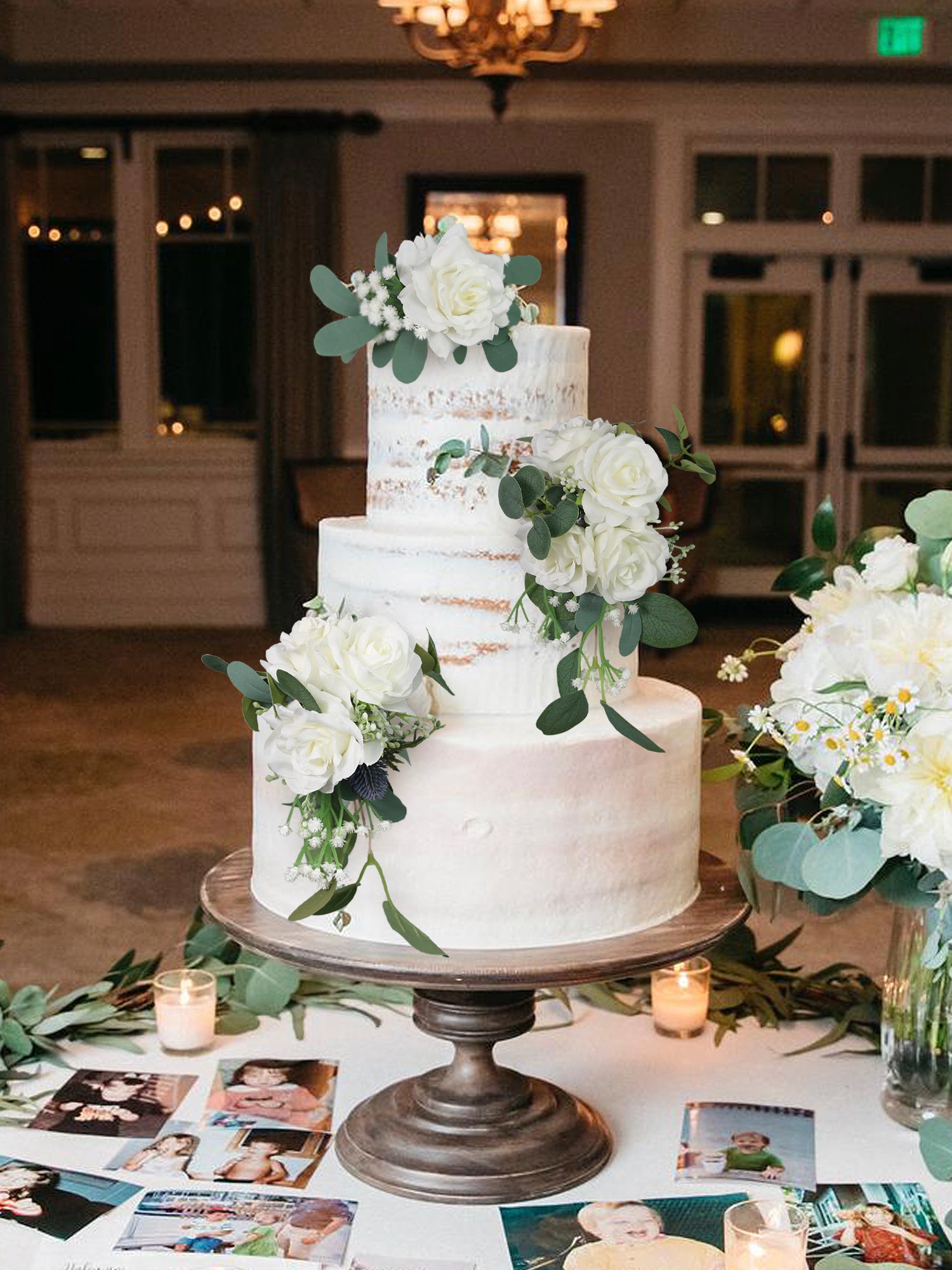 3Pcs White & Green Cascading Cake Flowers Set