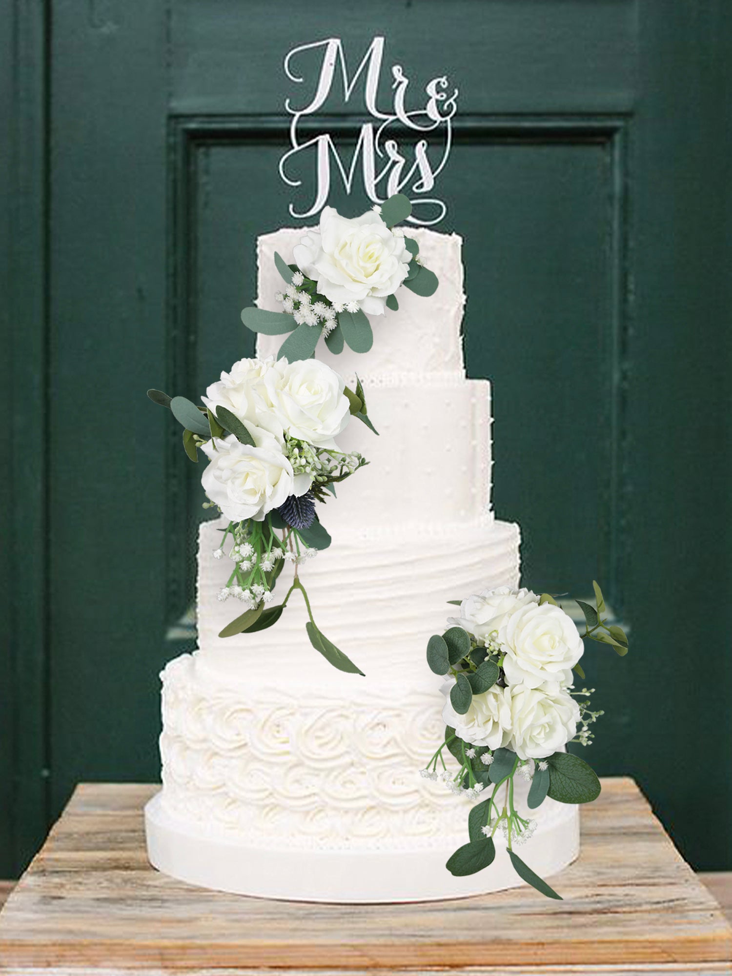 3Pcs White & Green Cascading Cake Flowers Set
