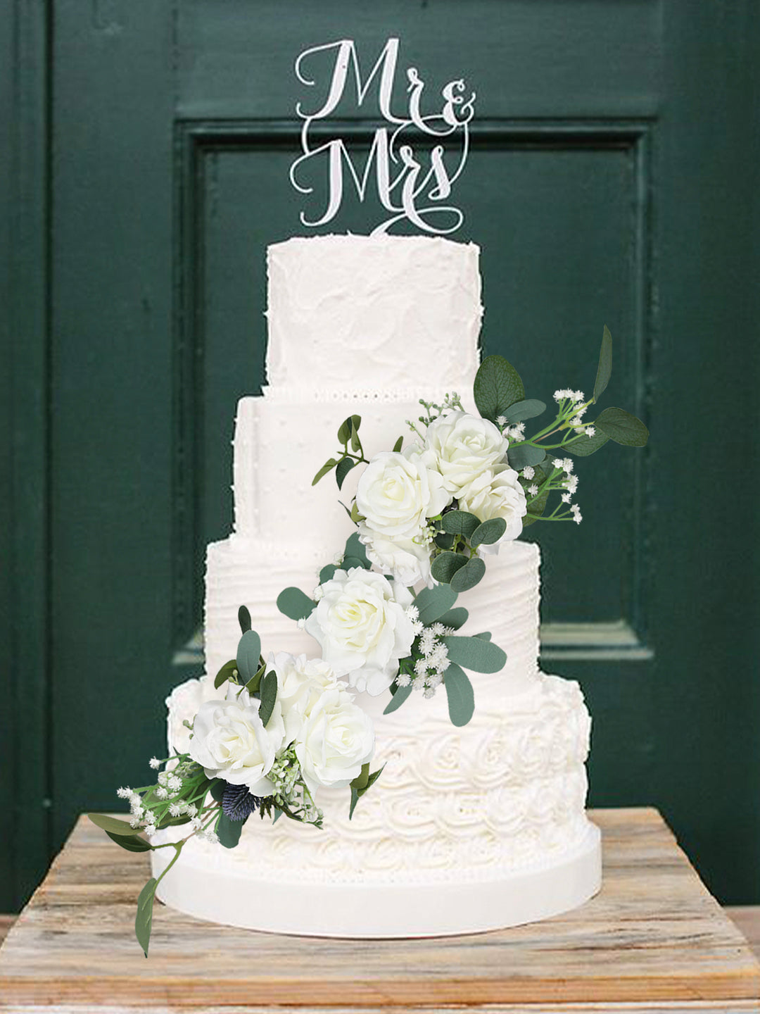 3Pcs White & Green Cascading Cake Flowers Set - Rinlong Flower