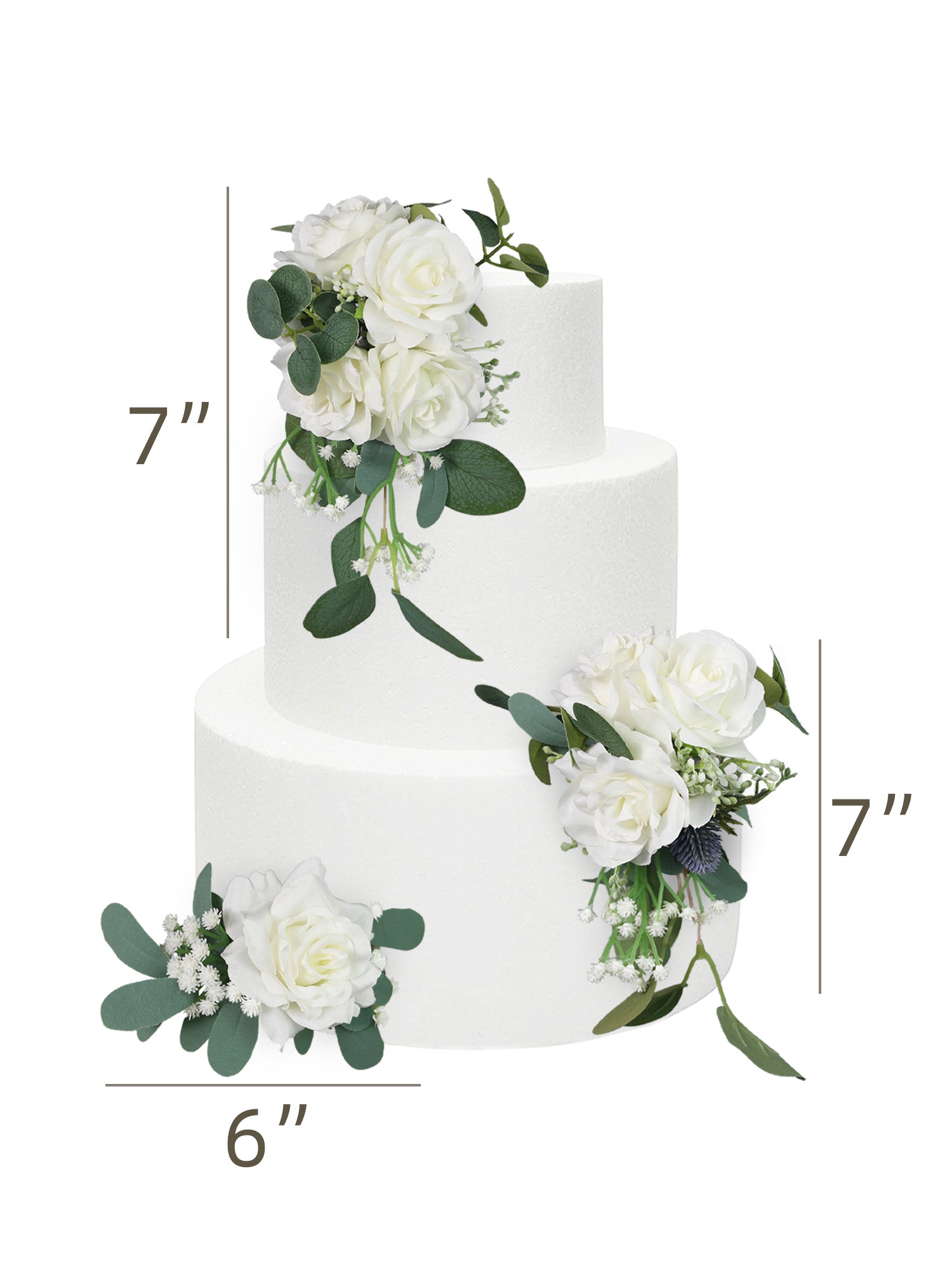 3Pcs White & Green Cascading Cake Flowers Set
