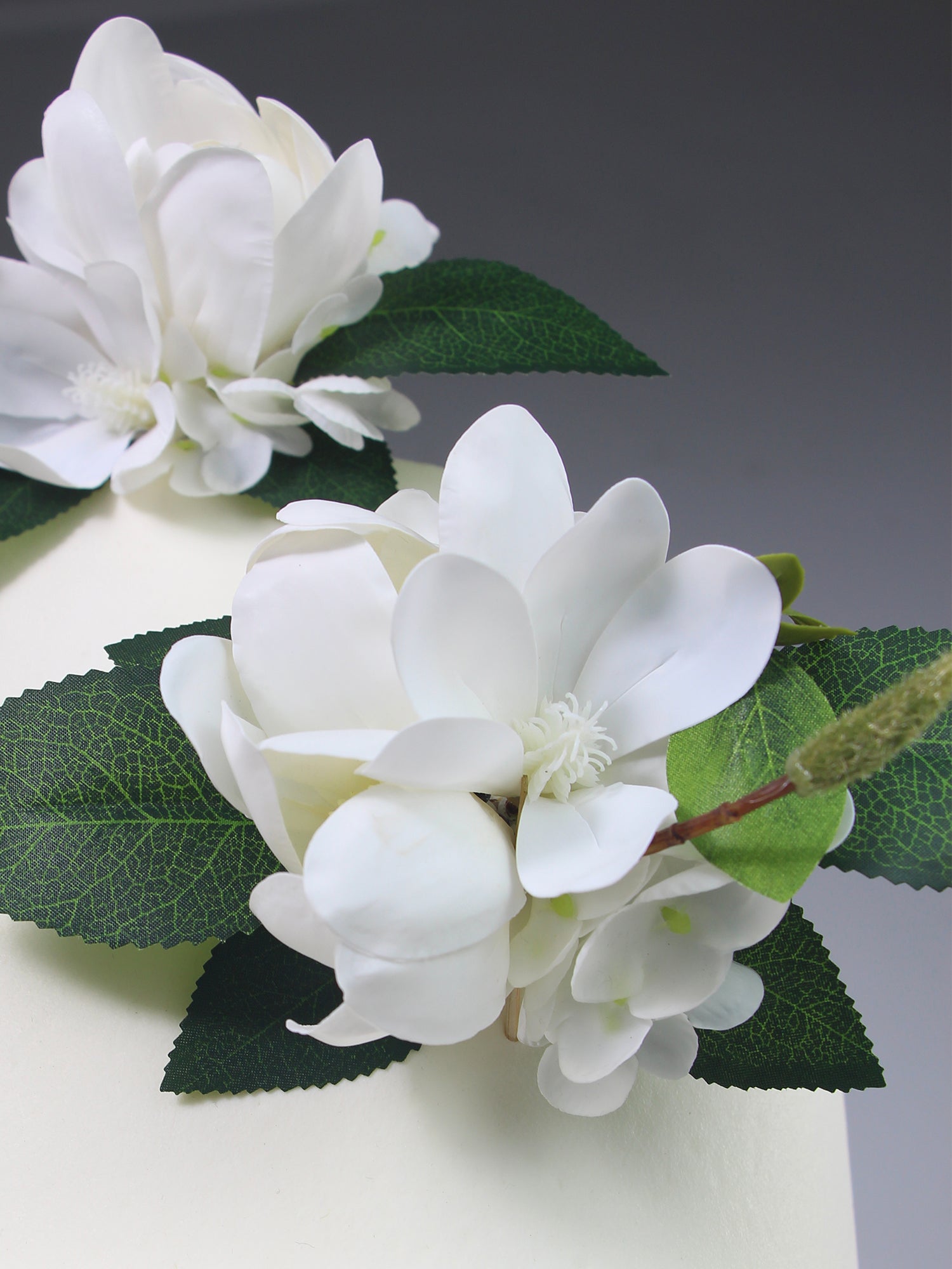 3Pcs White Magnolia Cake Flowers Set