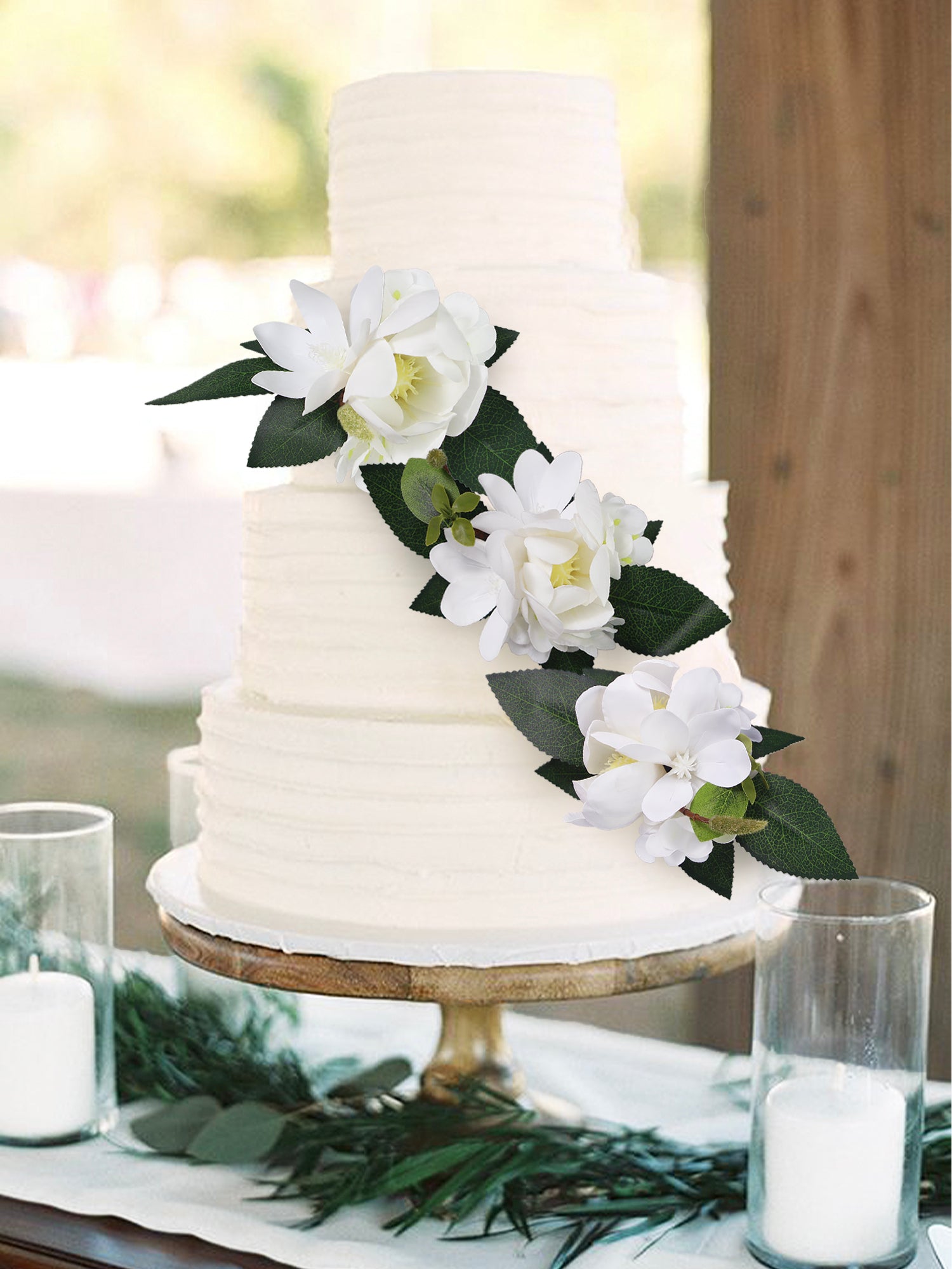 3Pcs White Magnolia Cake Flowers Set