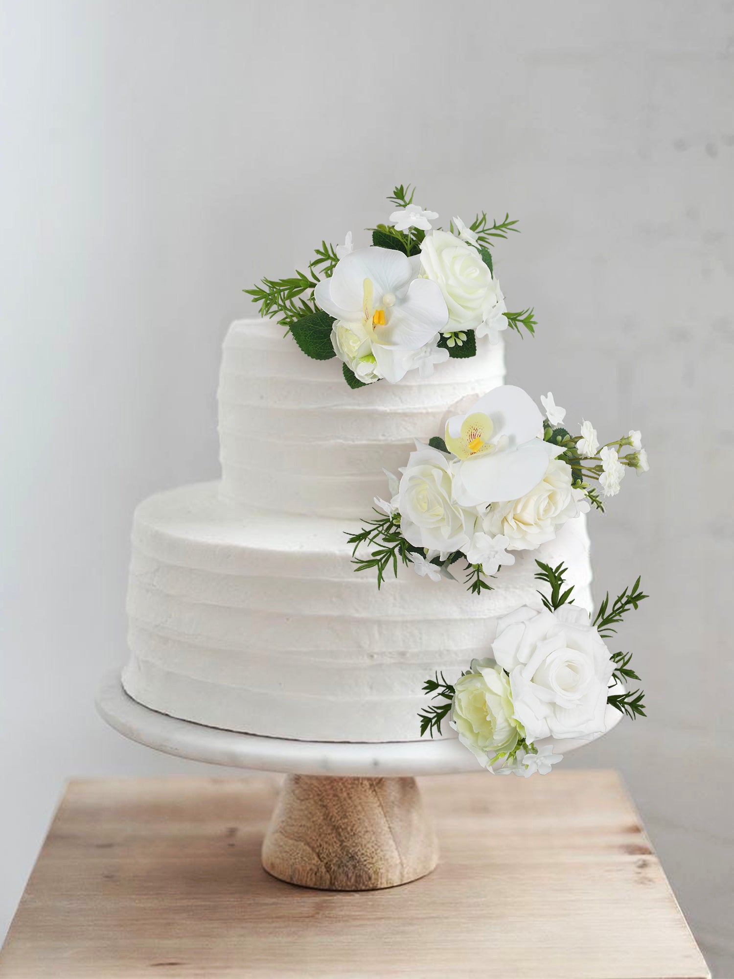 3Pcs White Orchids Cake Flowers Set