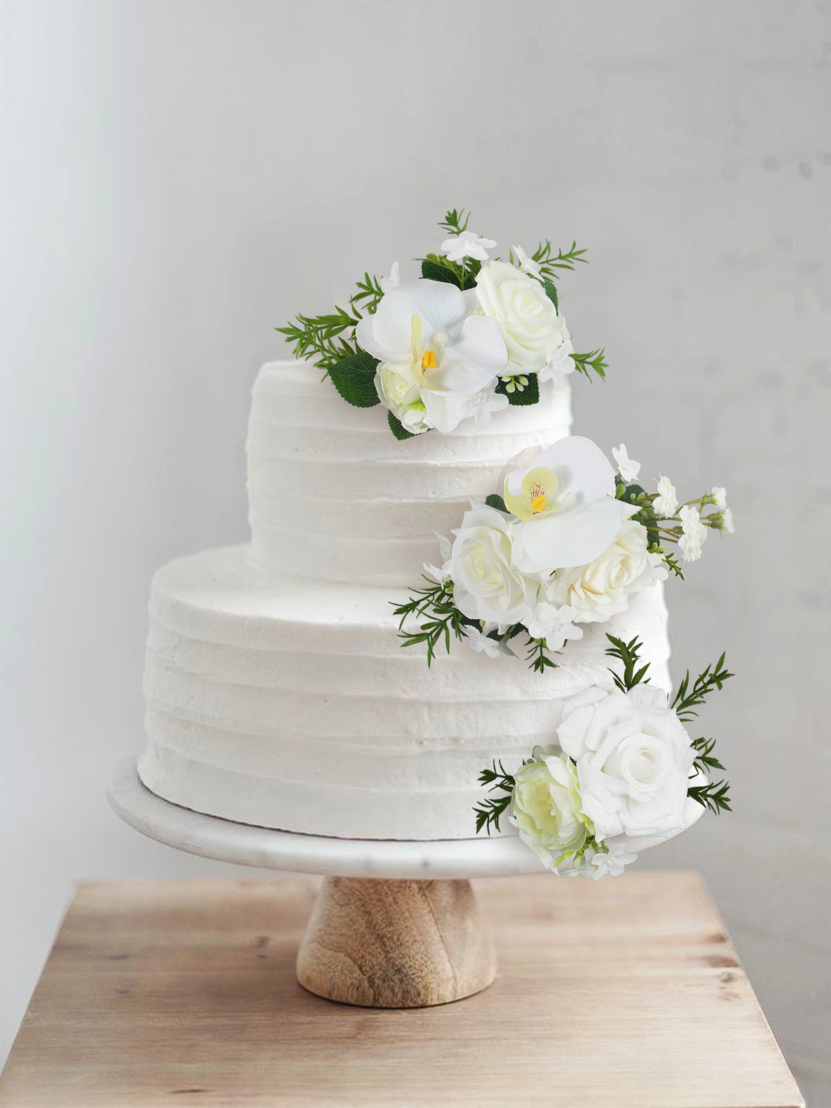 3Pcs White Orchids Cake Flowers Set - Rinlong Flower