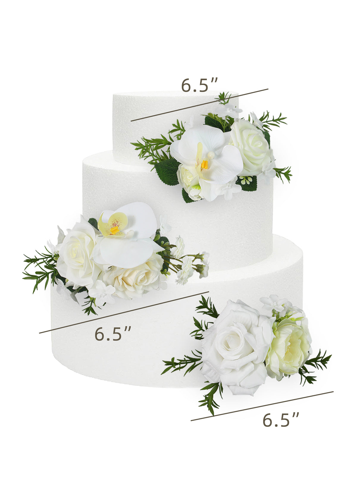 3Pcs White Orchids Cake Flowers Set - Rinlong Flower